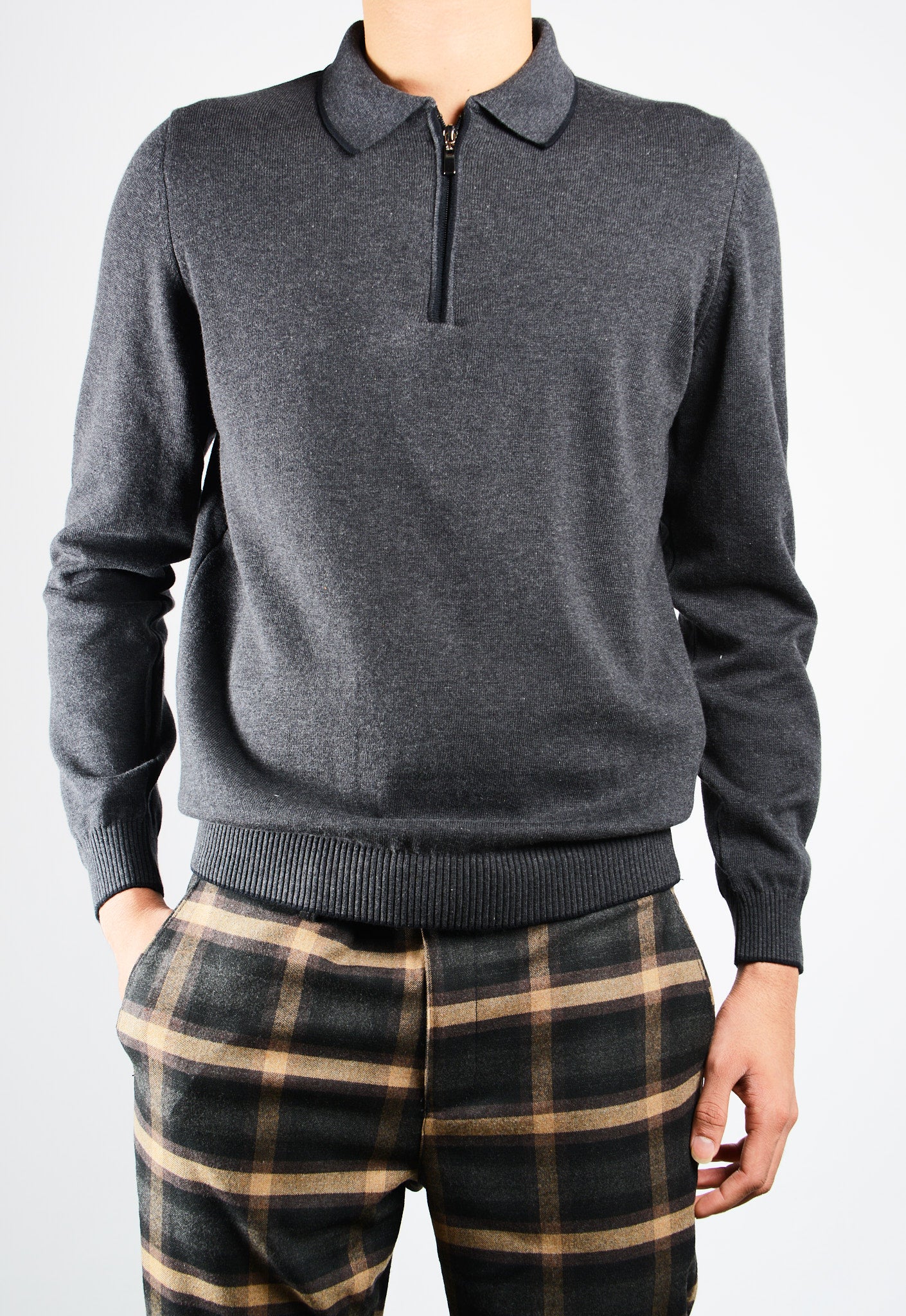 DT Tipped 1/4 Zip Polo Ls