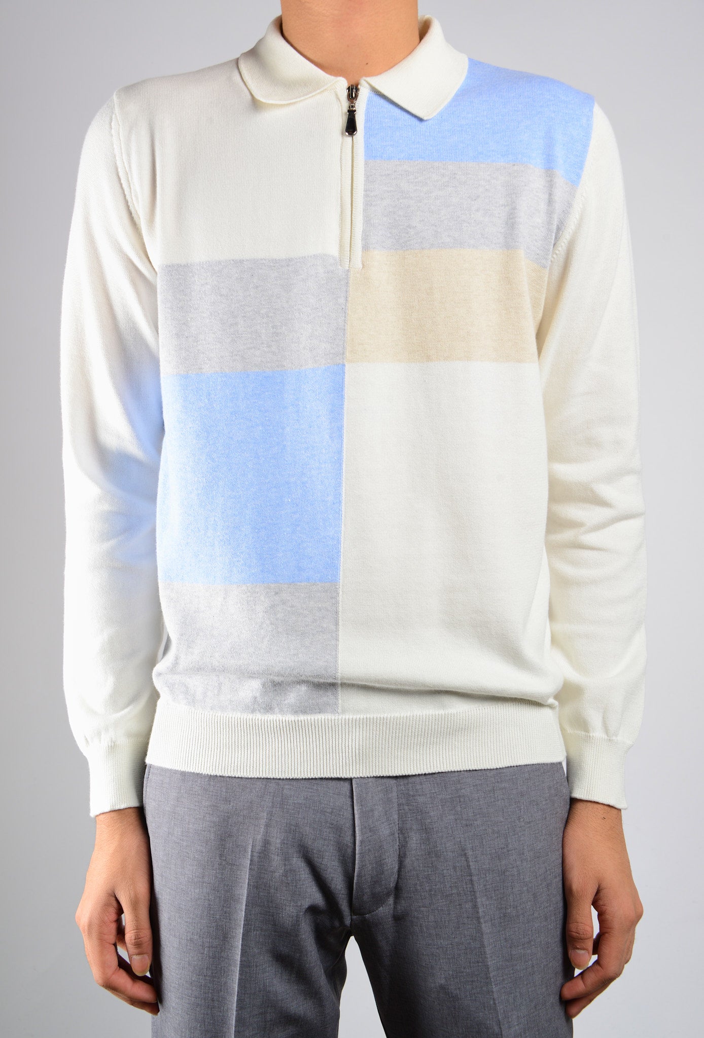 DT 1/4 Zip Multi Colorblock Polo Ls