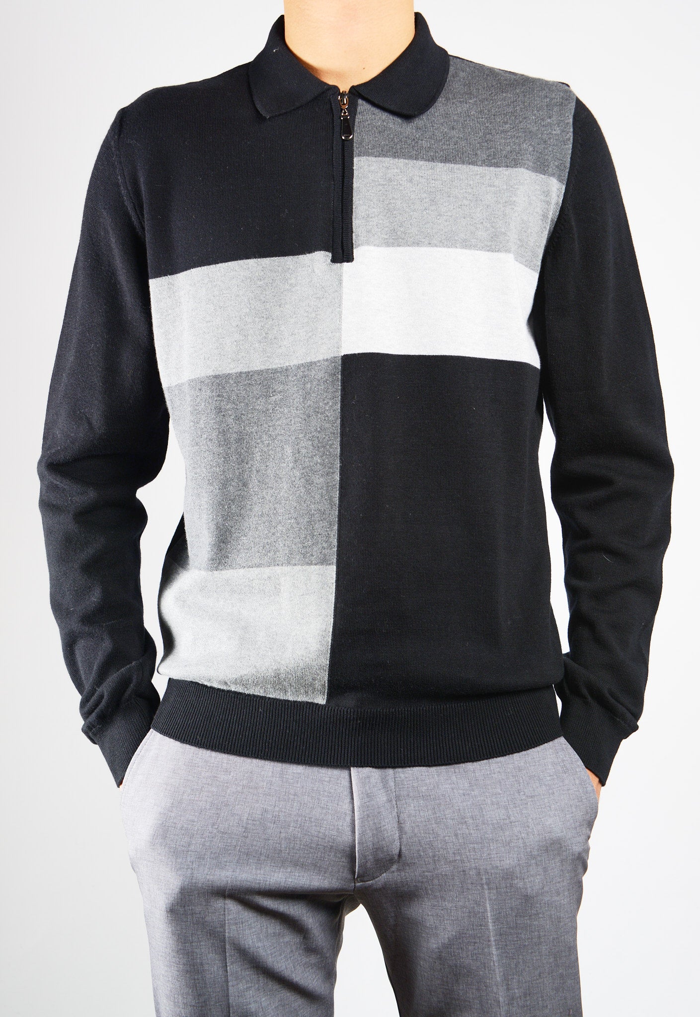 DT 1/4 Zip Multi Colorblock Polo Ls