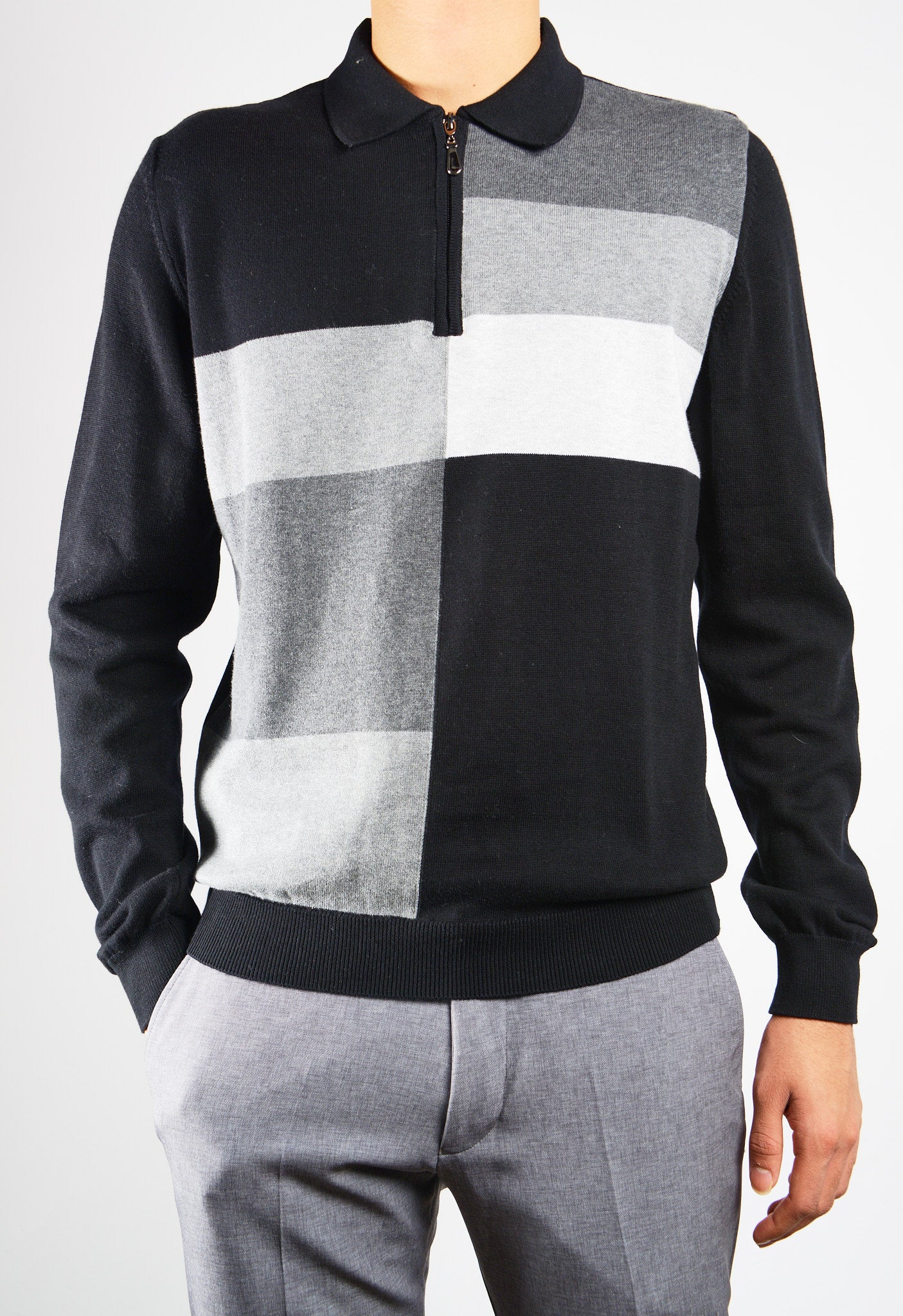 DT 1/4 Zip Multi Colorblock Polo Ls