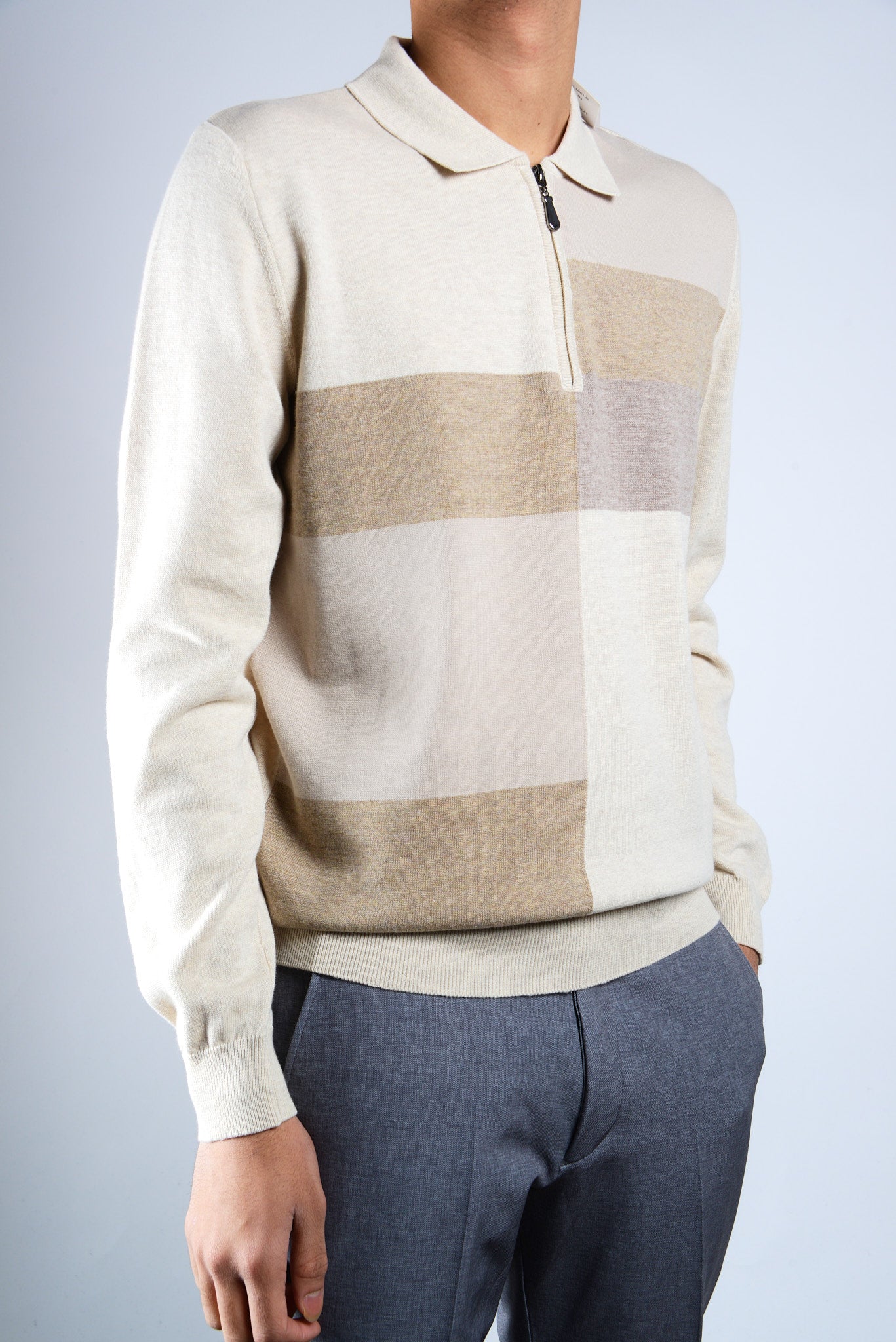 DT 1/4 Zip Multi Colorblock Polo Ls
