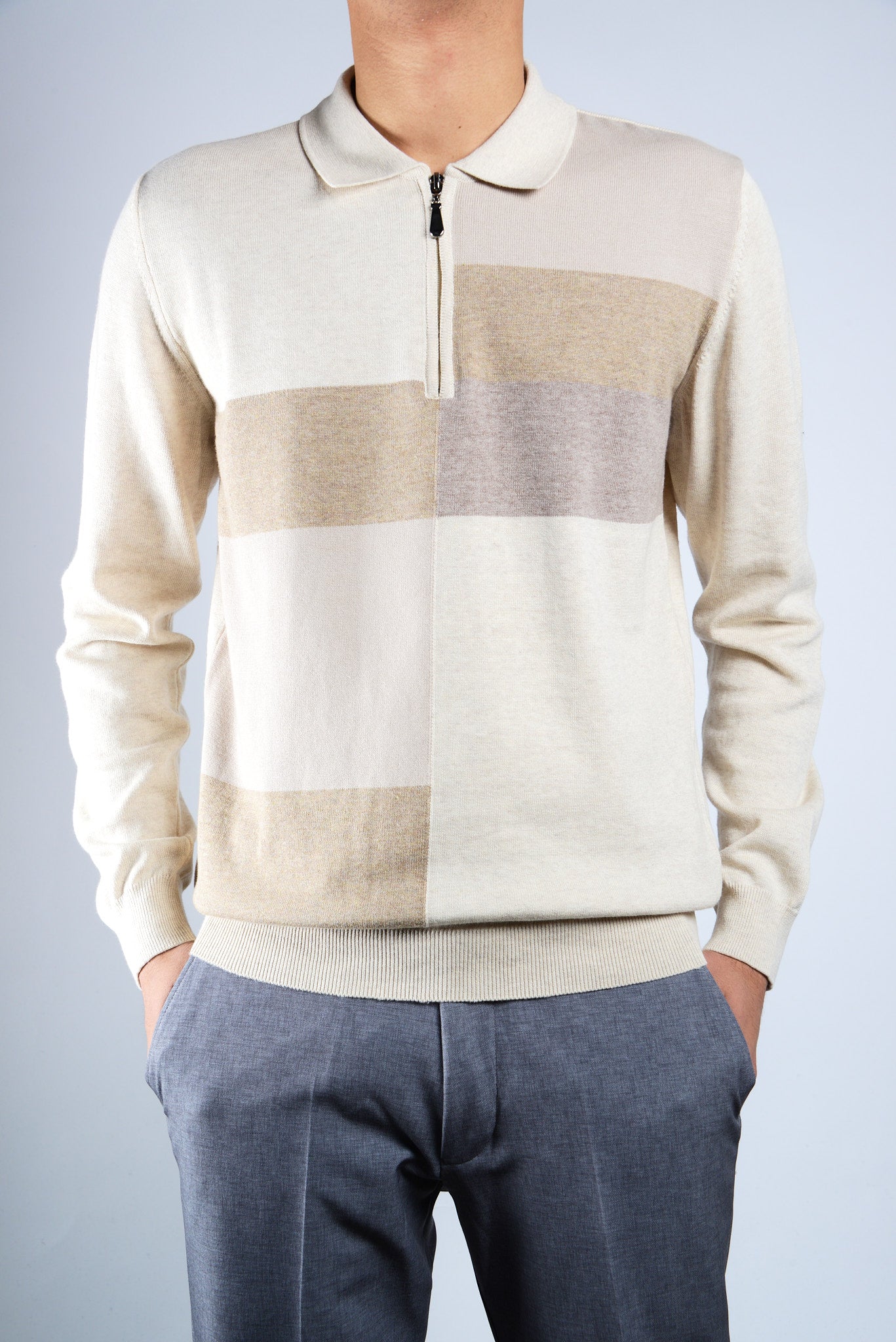DT 1/4 Zip Multi Colorblock Polo Ls