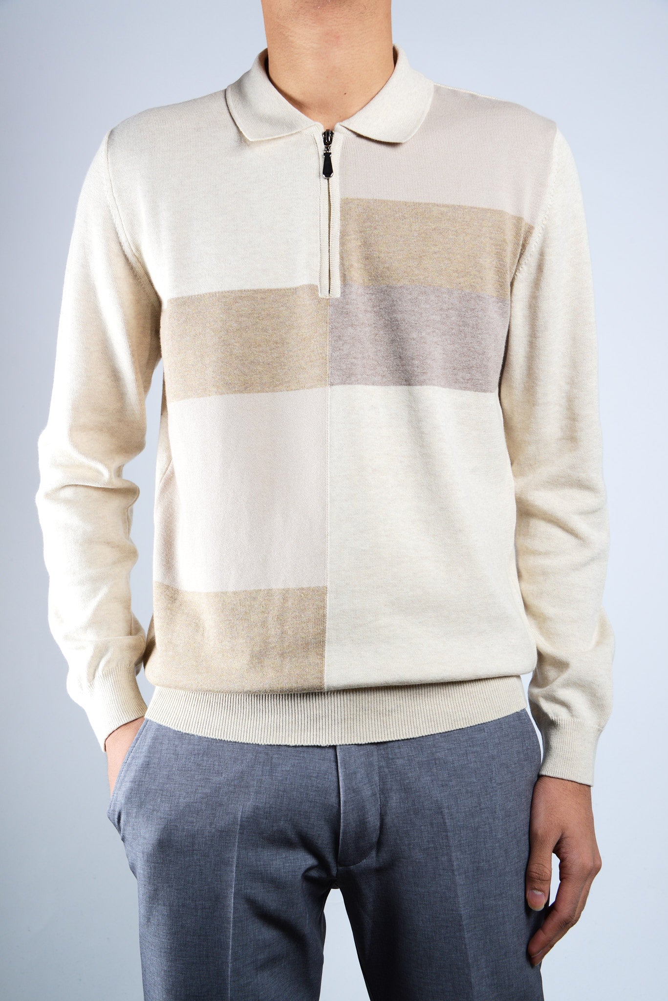 DT 1/4 Zip Multi Colorblock Polo Ls