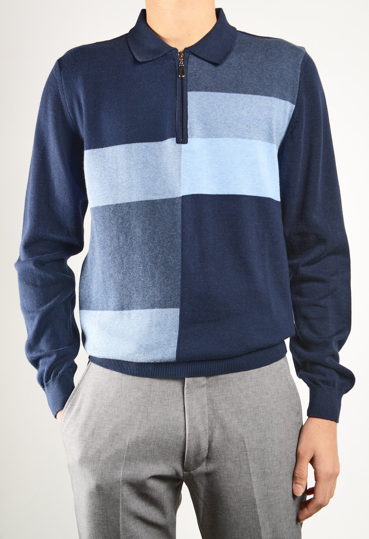 DT 1/4 Zip Multi Colorblock Polo Ls