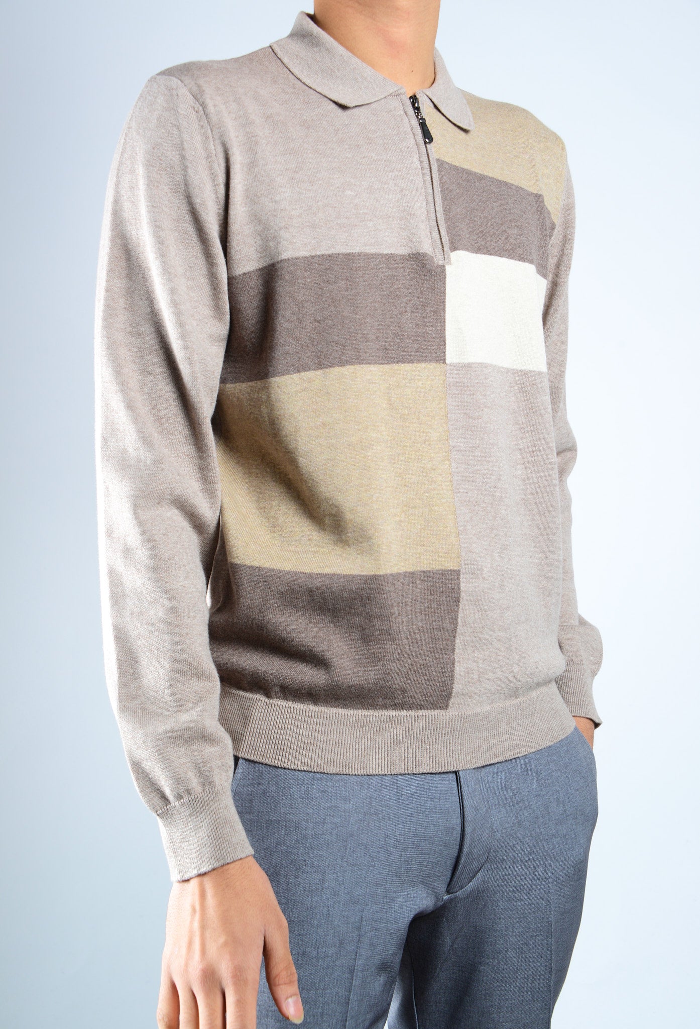 DT 1/4 Zip Multi Colorblock Polo Ls