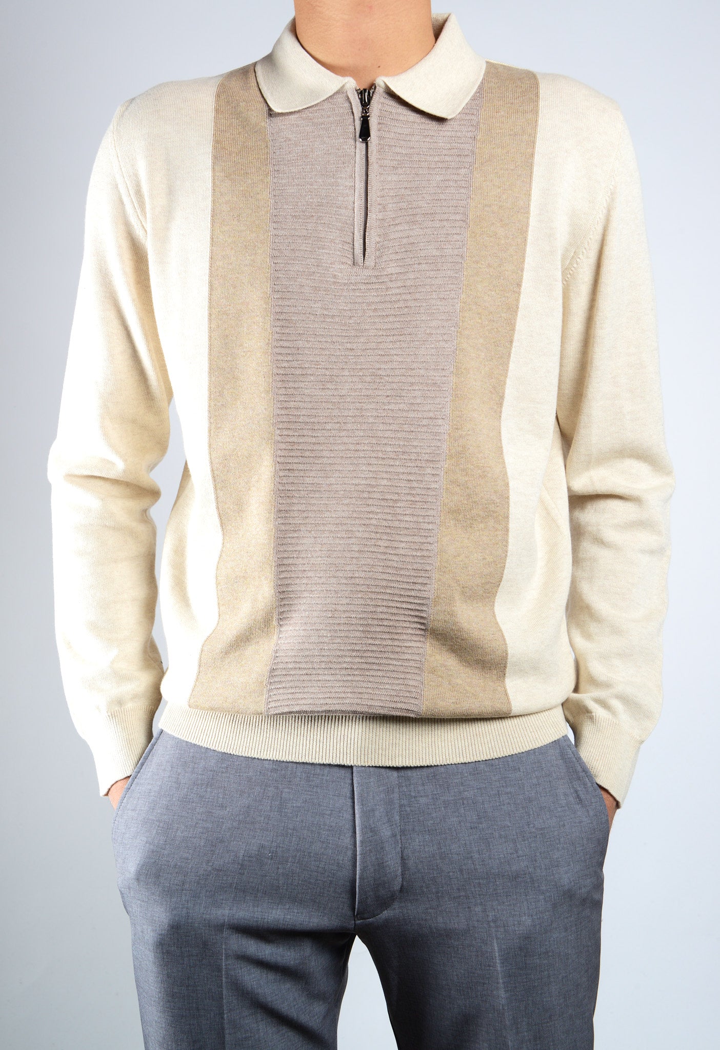 DT 1/4 Zip Textured Front Ottoman Polo Ls