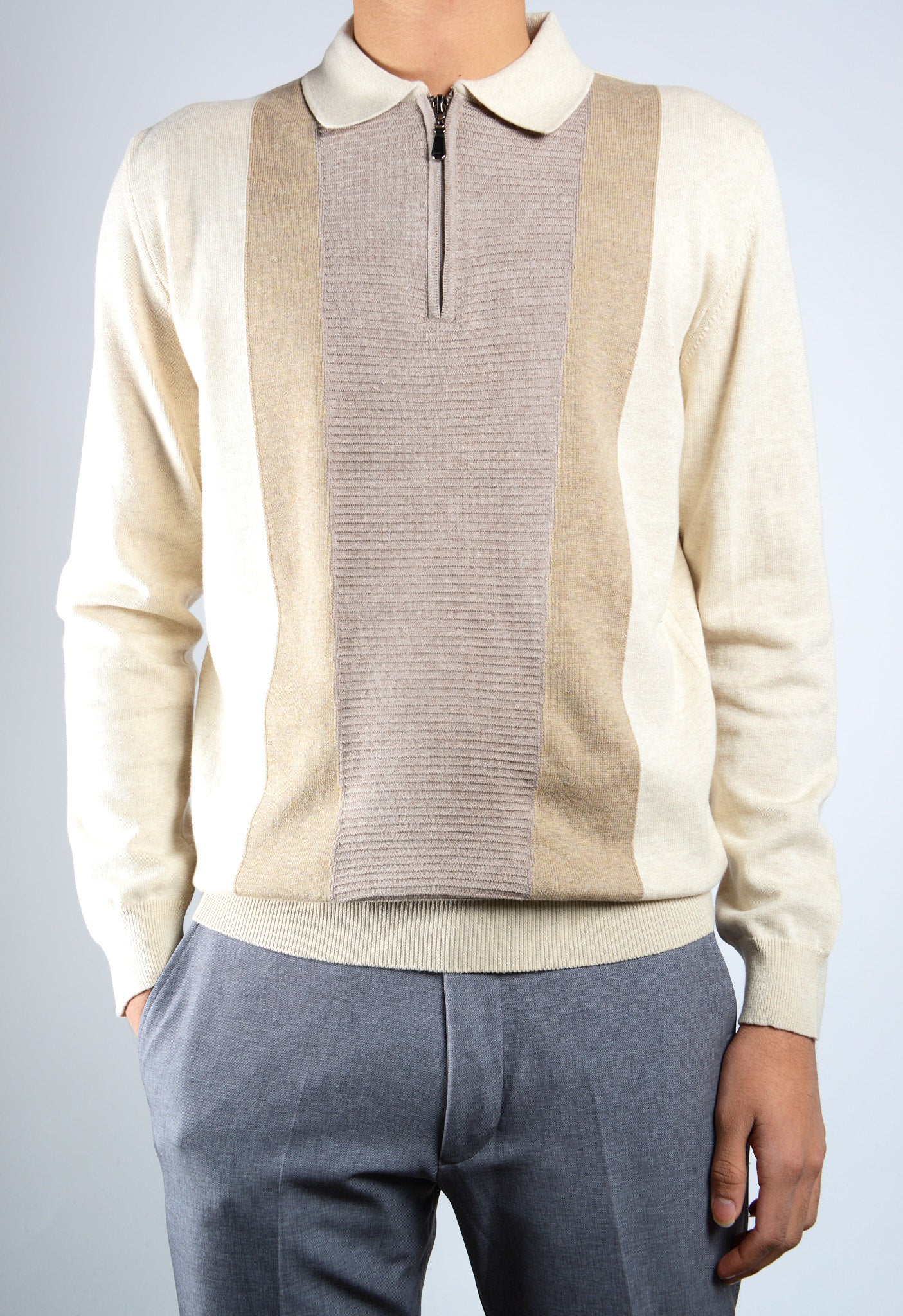 DT 1/4 Zip Textured Front Ottoman Polo Ls