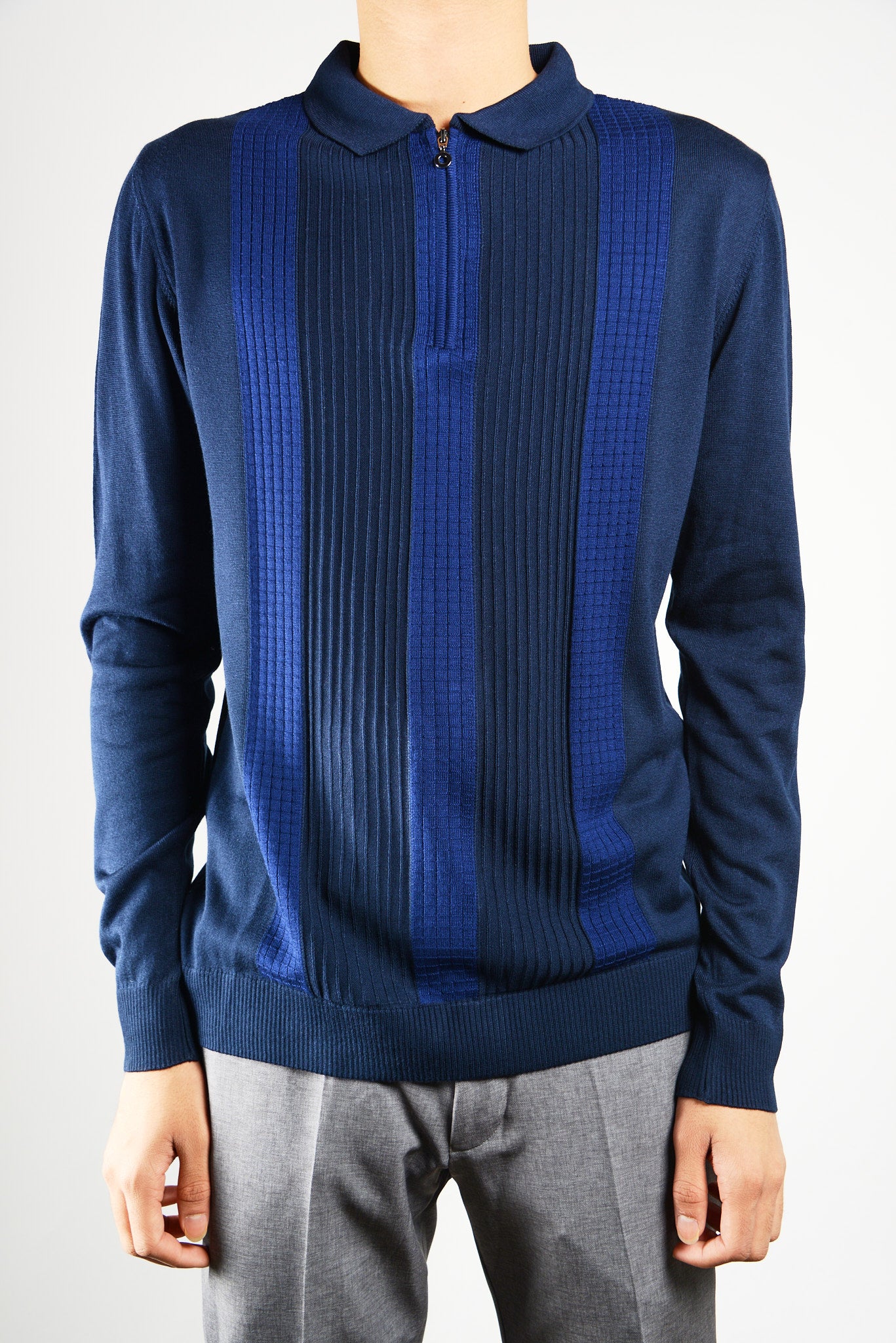 DT 1/4 Zip Lux Vertical Stripe Polo Ls