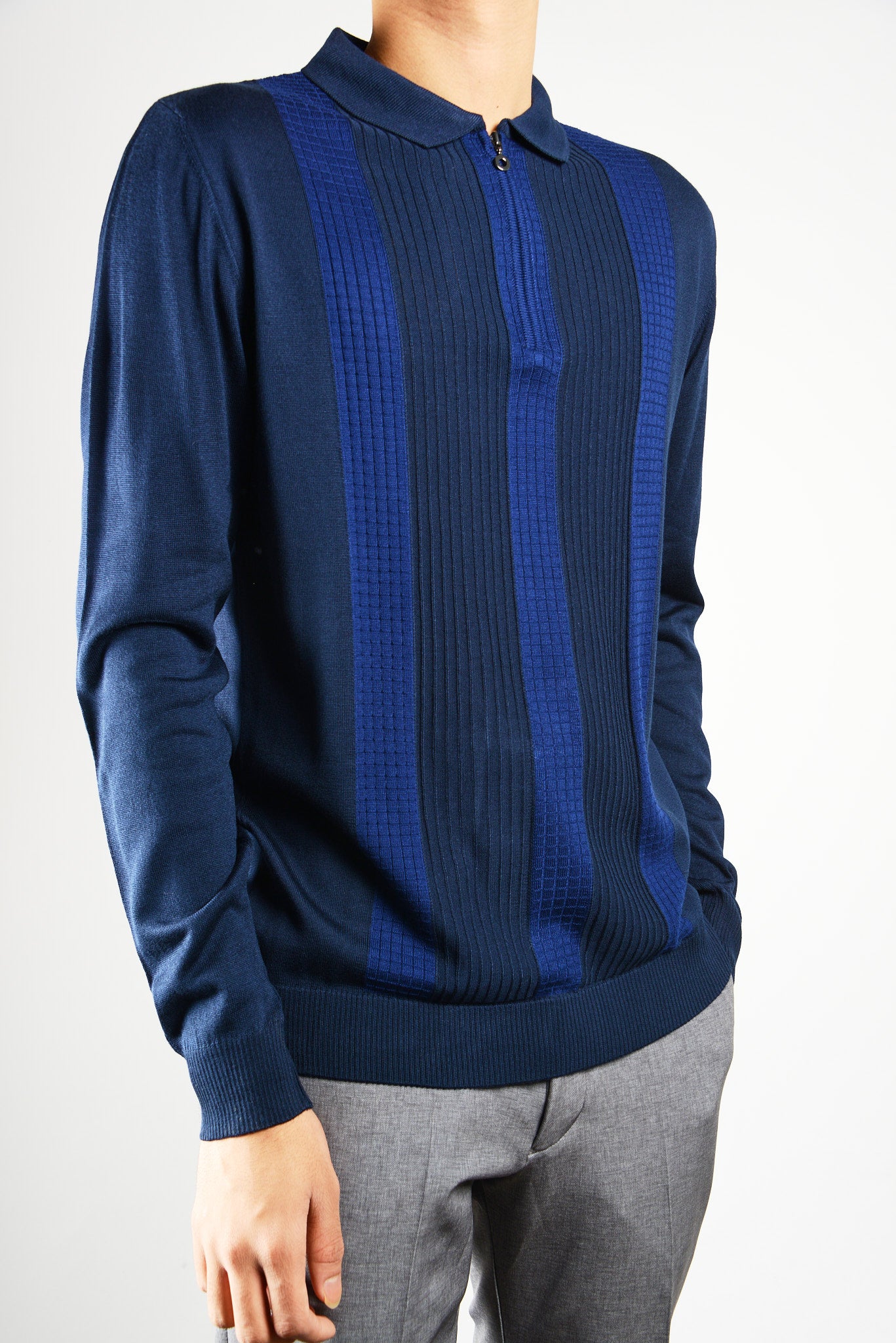 DT 1/4 Zip Lux Vertical Stripe Polo Ls