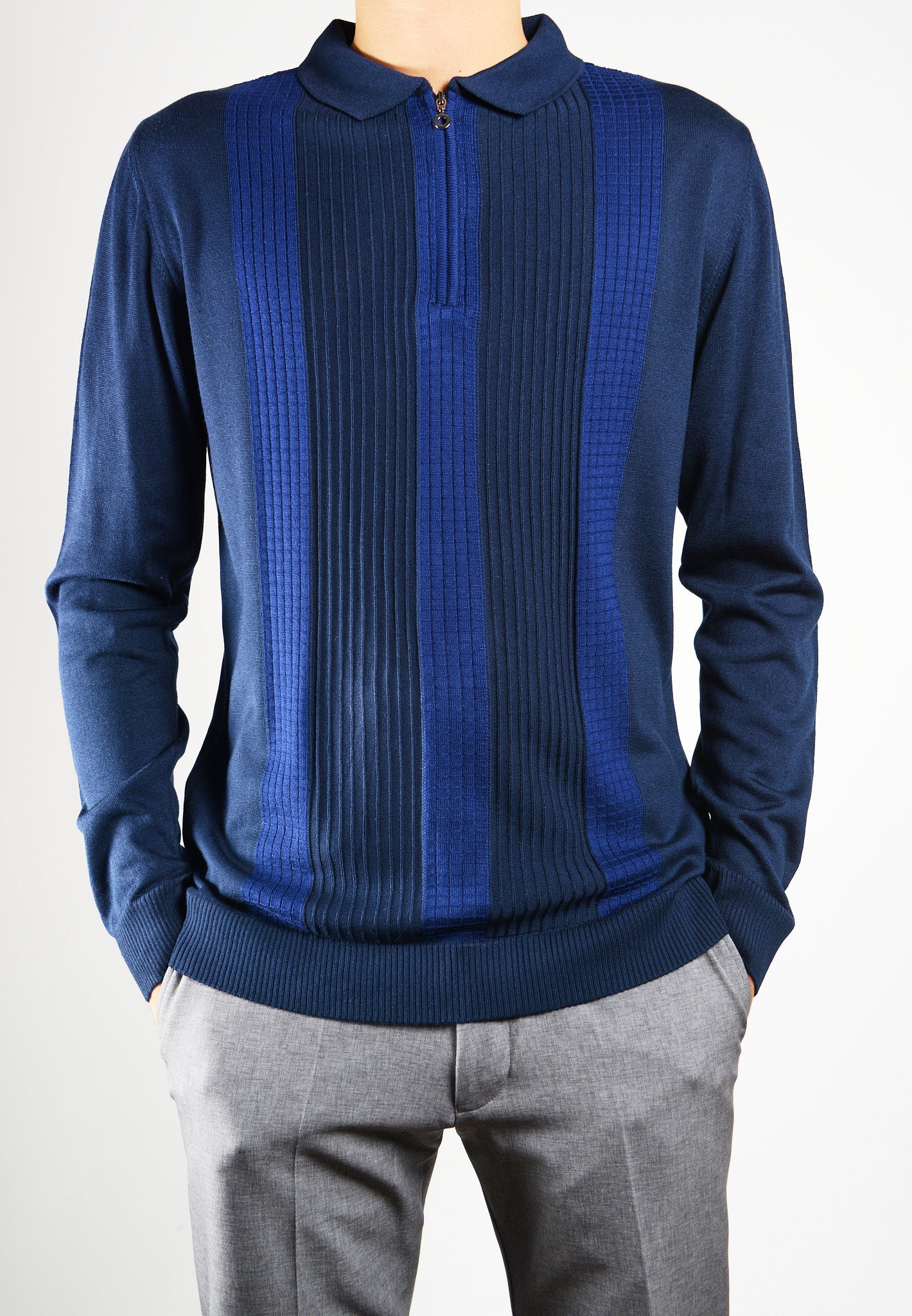DT 1/4 Zip Lux Vertical Stripe Polo Ls
