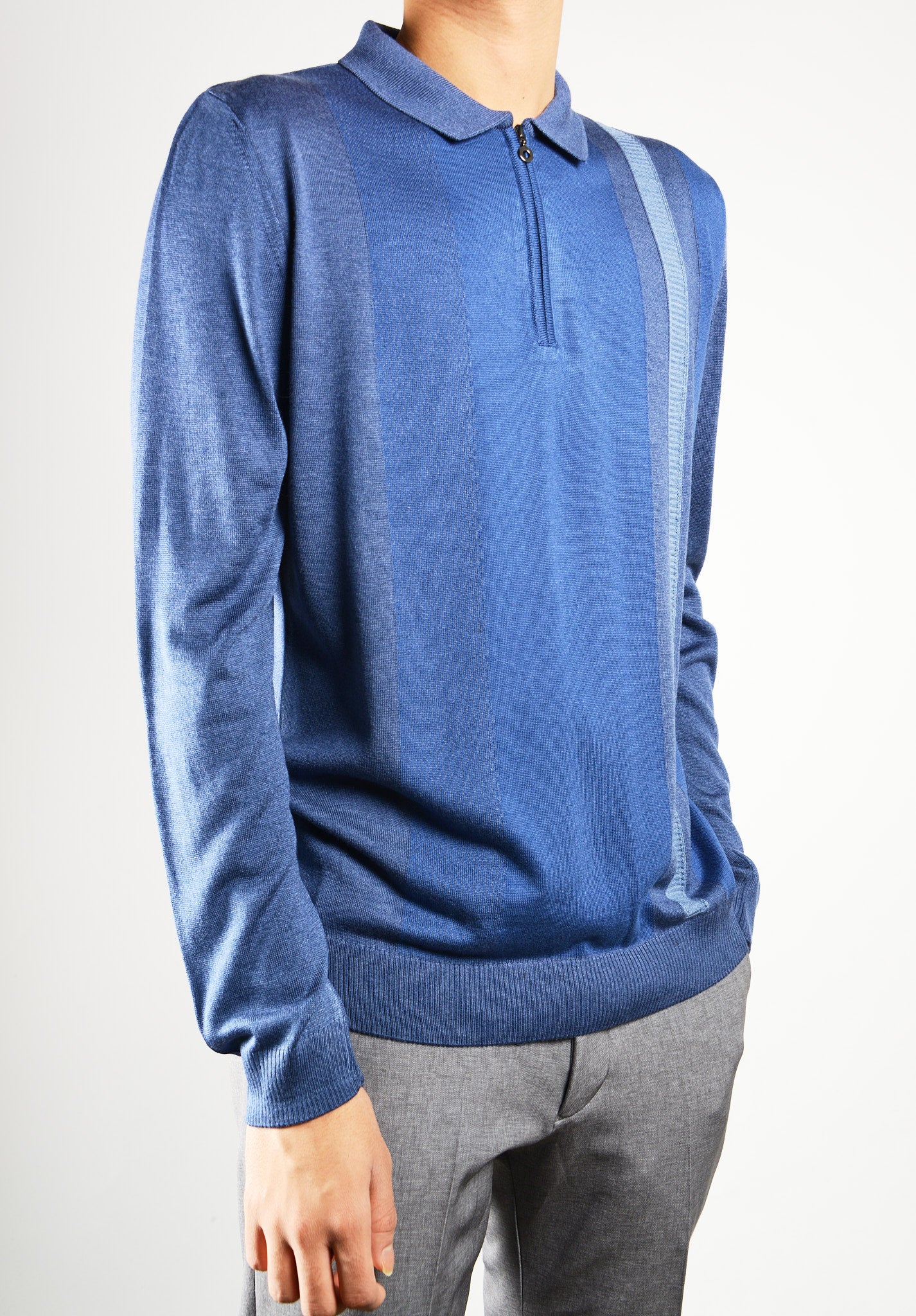 DT 1/4 Zip Lux Vertical Stripe Polo Ls
