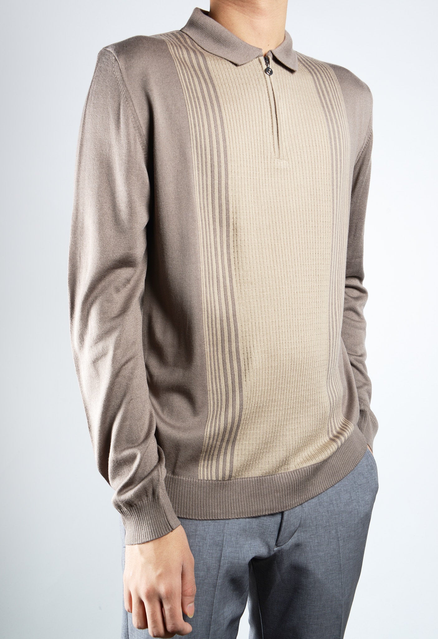 DT 1/4 Zip Lux Vertical Stripe Polo Ls