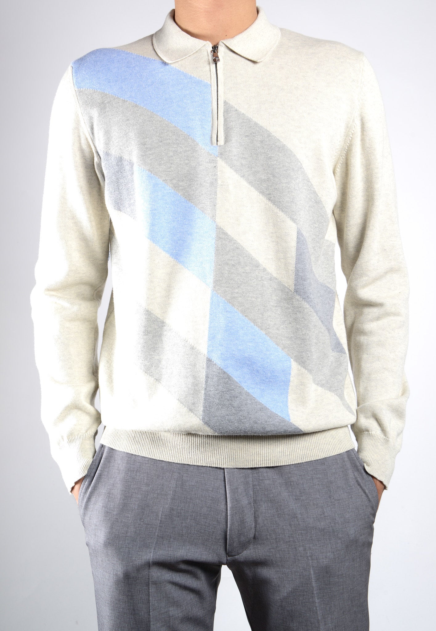 DT 1/4 Zip Diagonal Check Polo Ls