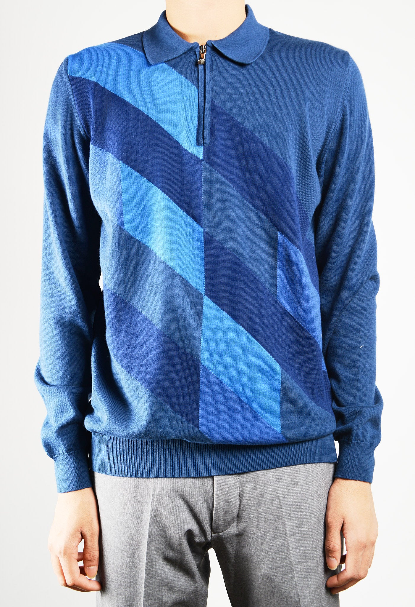 DT 1/4 Zip Diagonal Check Polo Ls