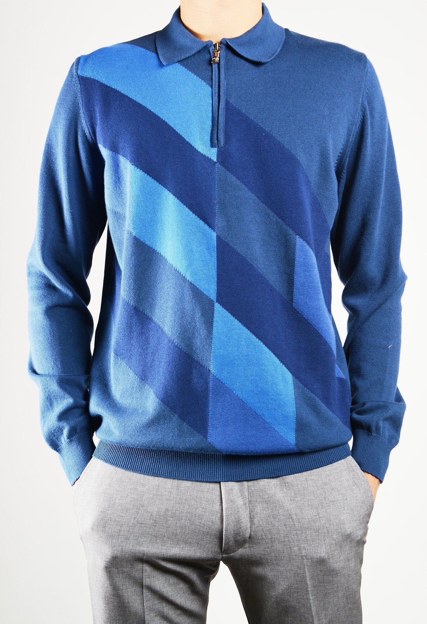 DT 1/4 Zip Diagonal Check Polo Ls