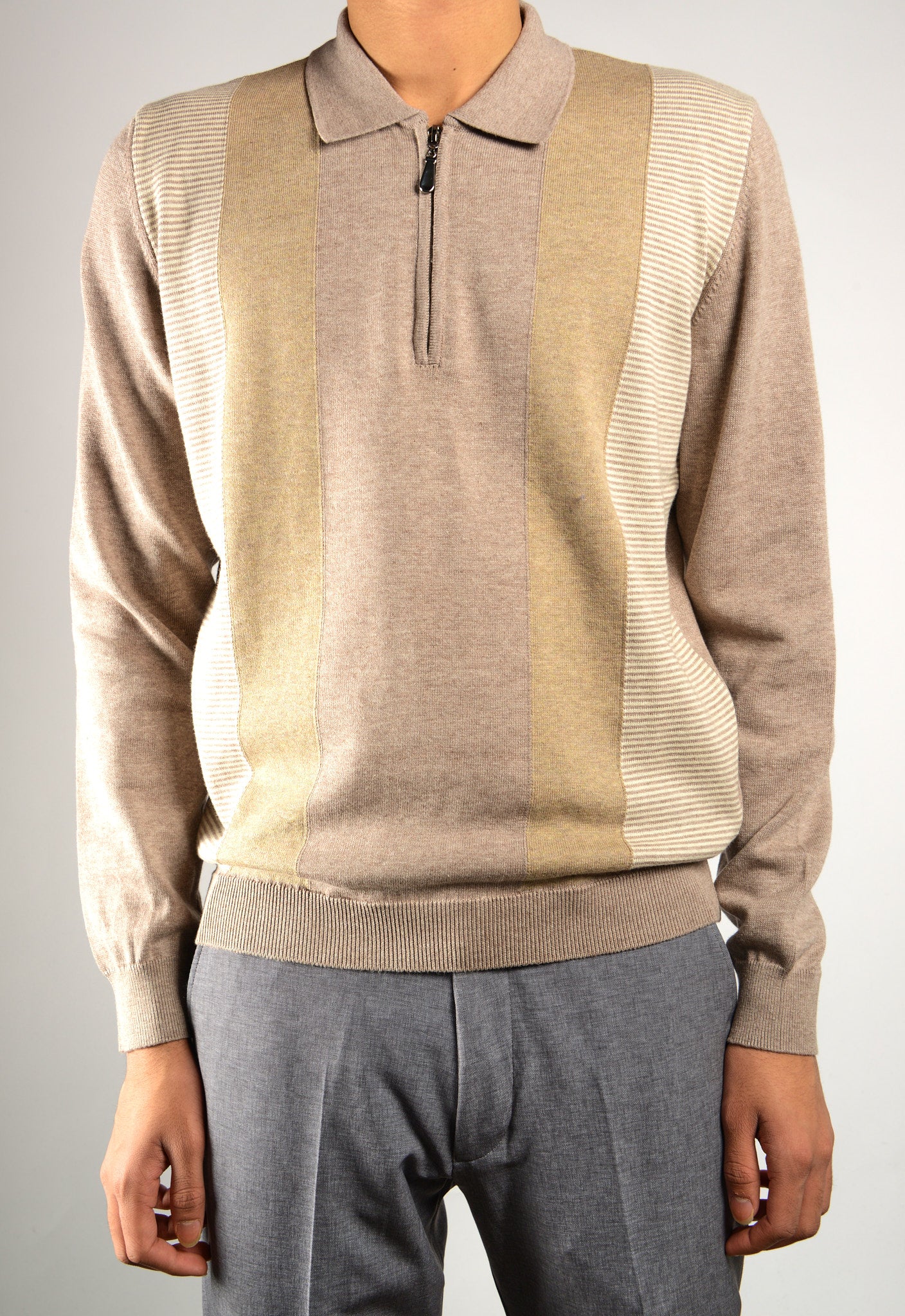DT 1/4 Zip Vertical Stripe Polo Ls