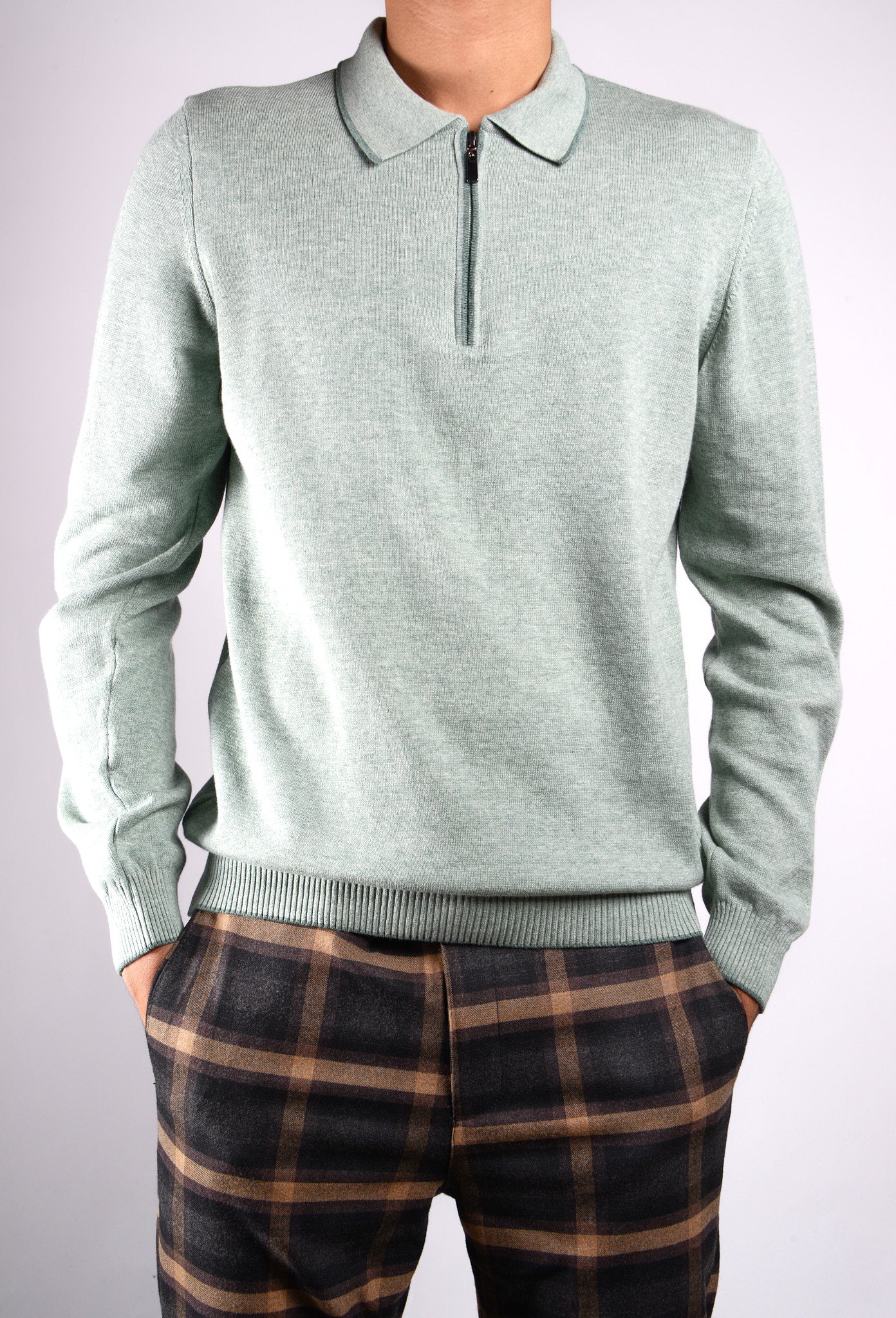 DT Tipped 1/4 Zip Polo Ls