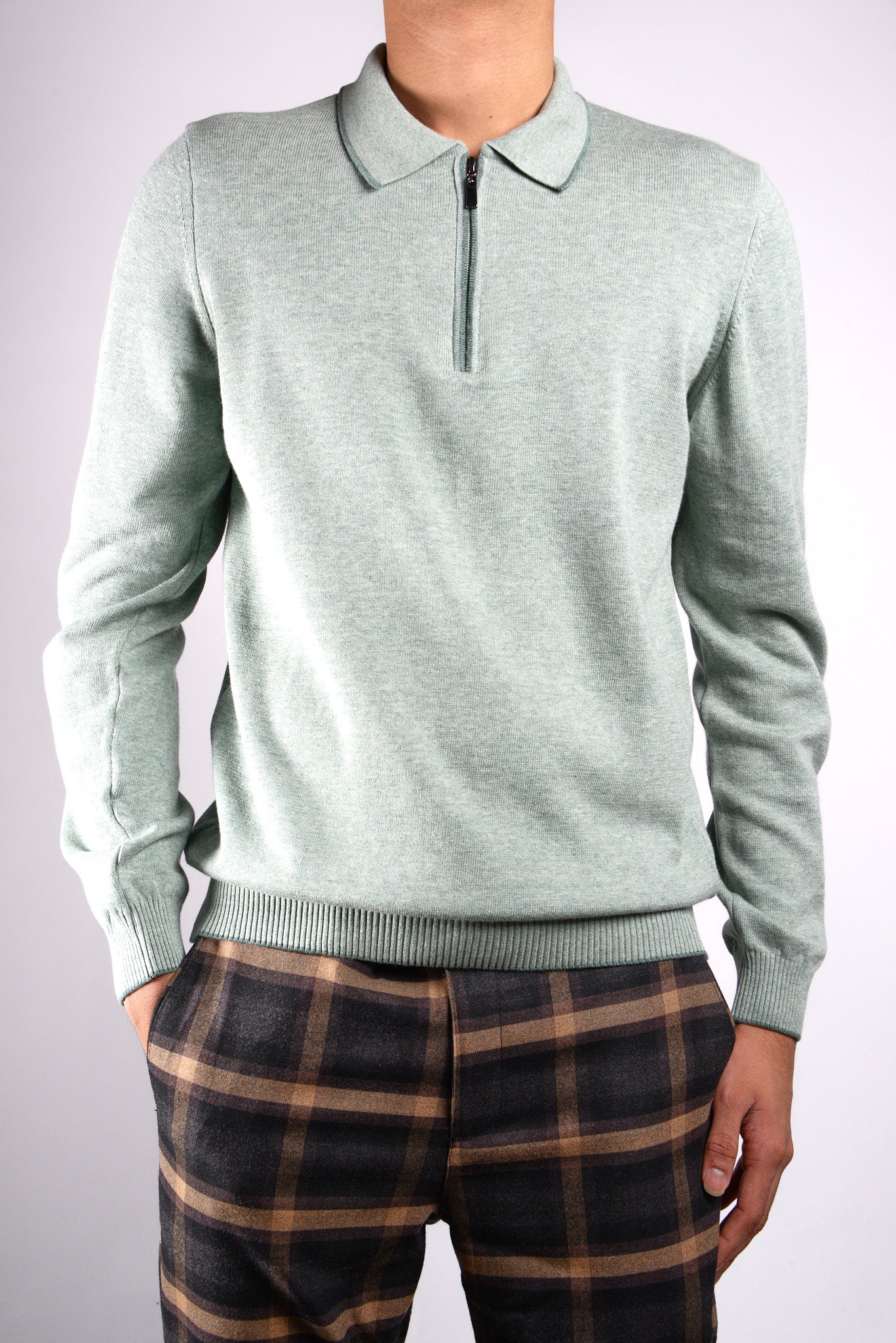 DT Tipped 1/4 Zip Polo Ls