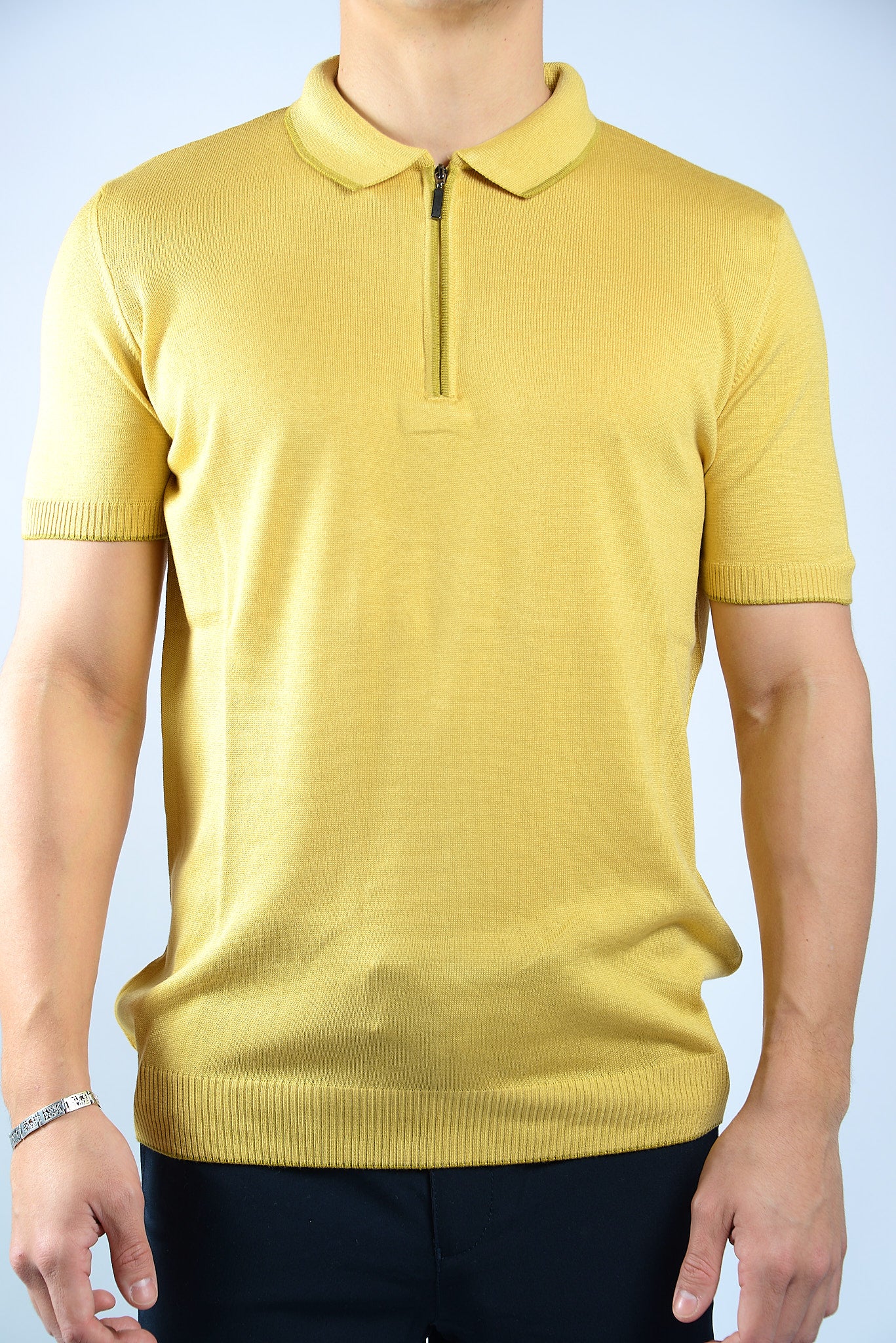 TIPPED COLLAR KNIT ZIP POLO