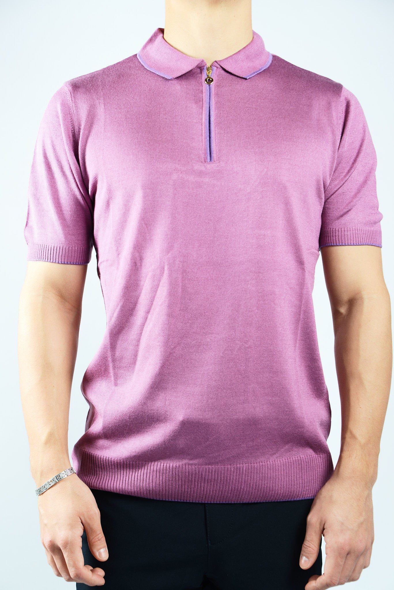 TIPPED COLLAR KNIT ZIP POLO