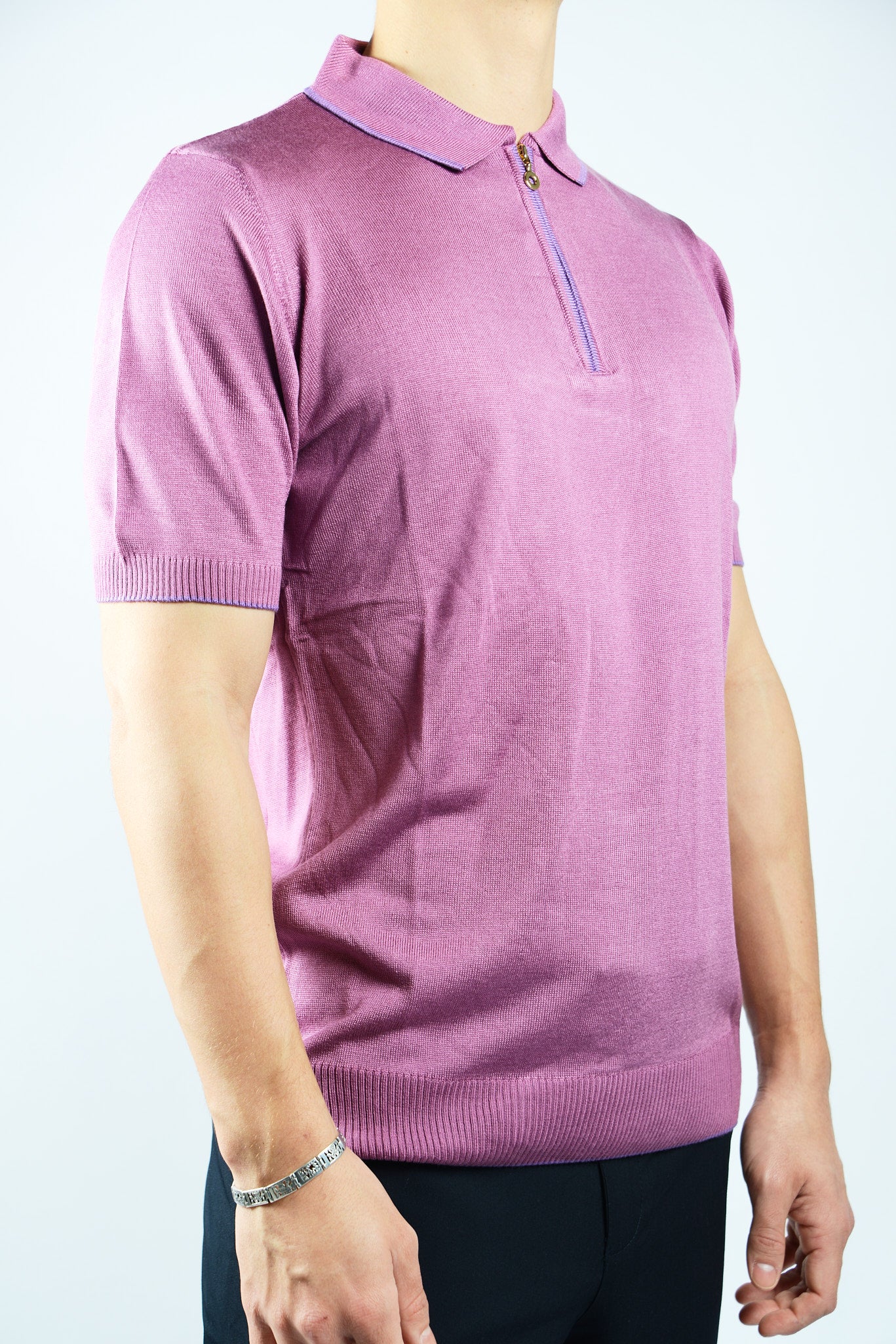 TIPPED COLLAR KNIT ZIP POLO