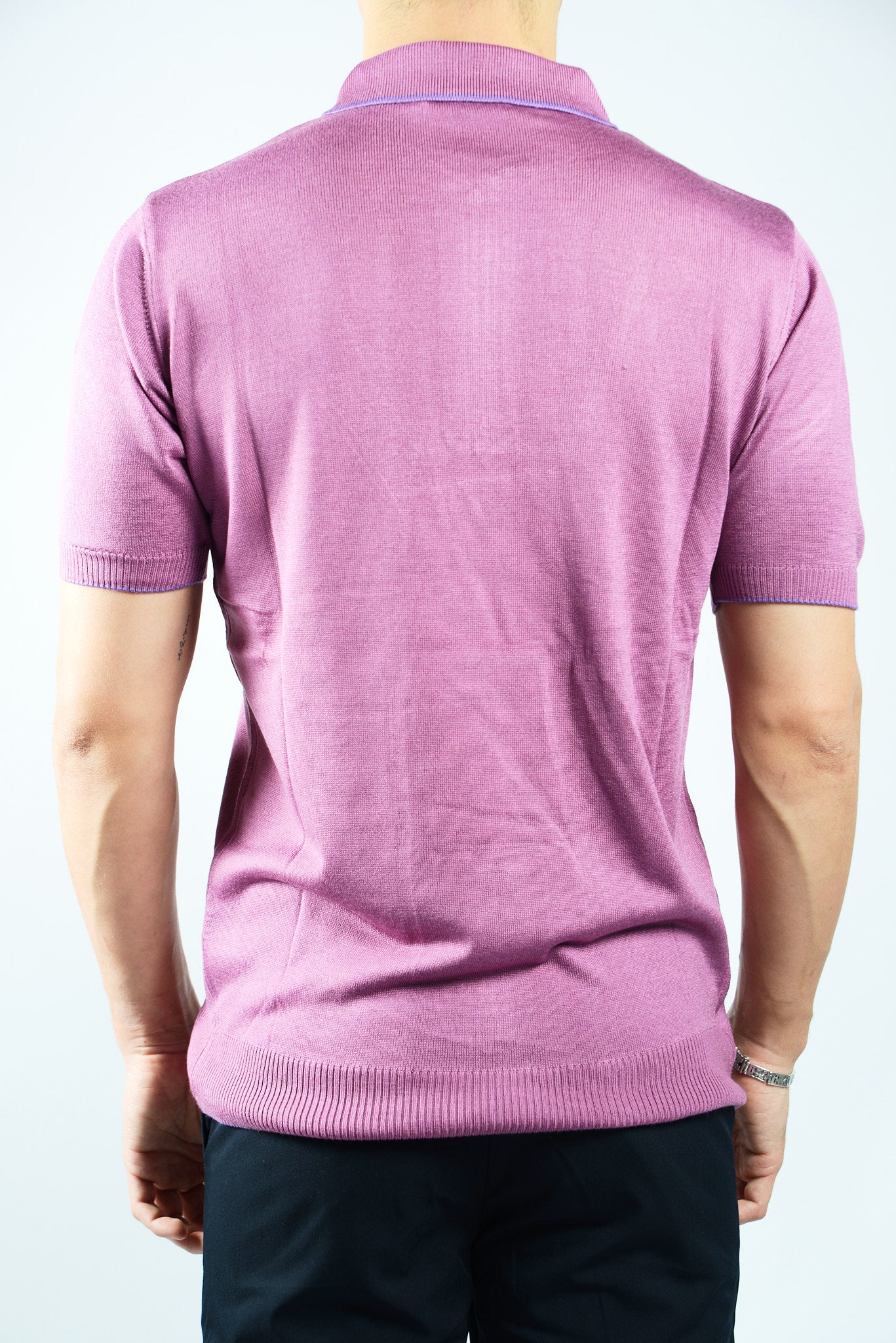 TIPPED COLLAR KNIT ZIP POLO