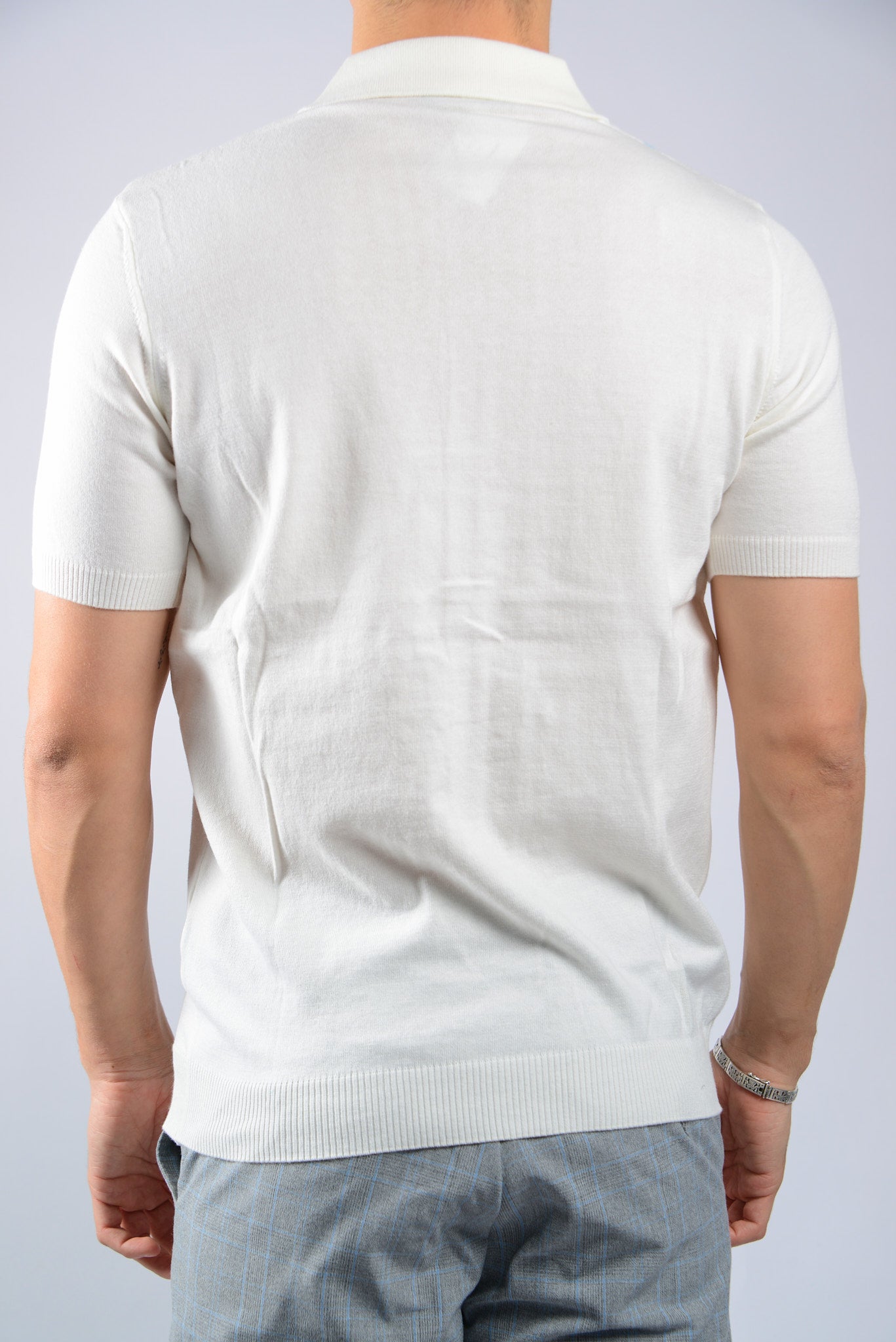 HORIZONTAL STRIPE KNIT BUTTON POLO