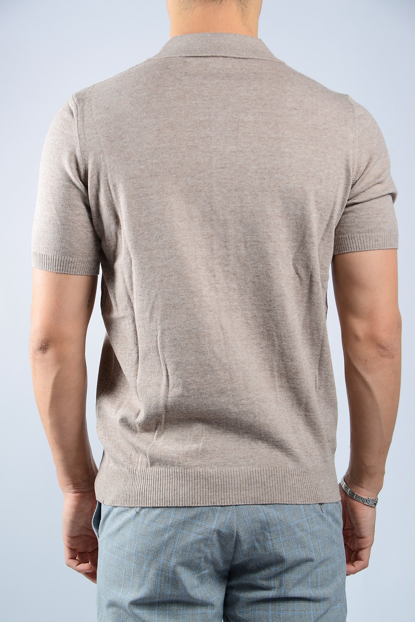 TEXTURED VERTICAL STRIPE KNIT BUTTON POLO