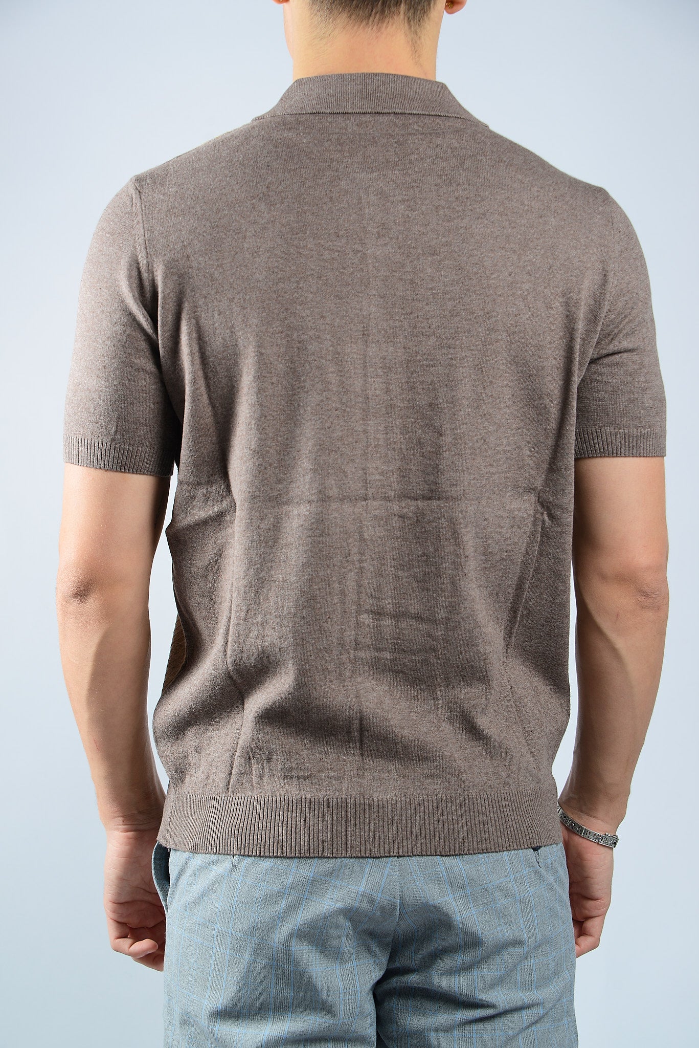 TEXTURED VERTICAL STRIPE KNIT BUTTON POLO