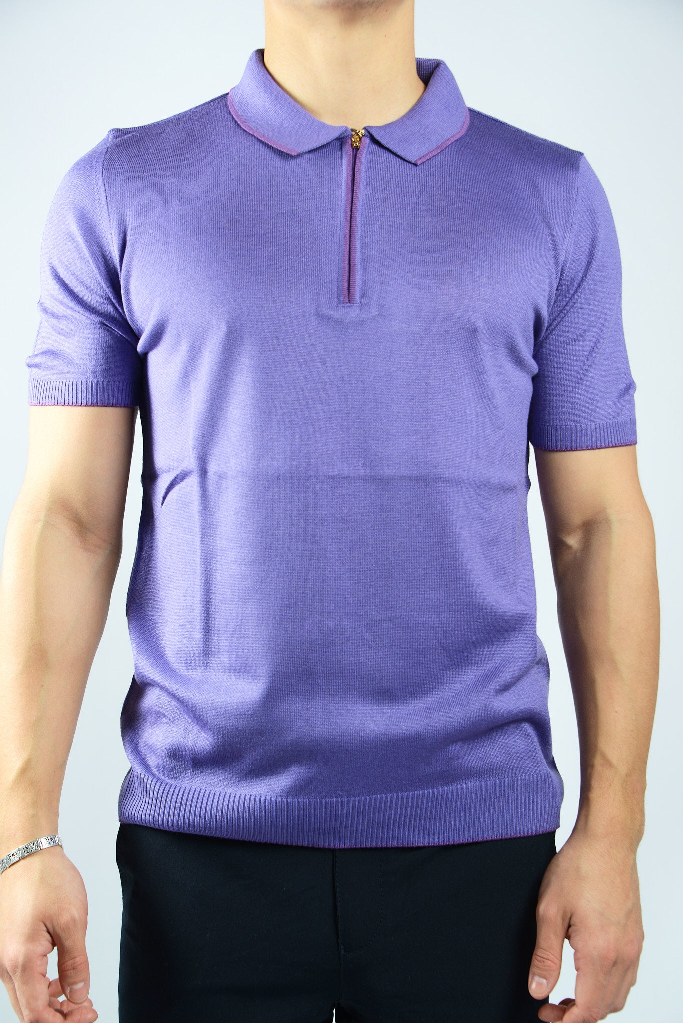 TIPPED COLLAR KNIT ZIP POLO