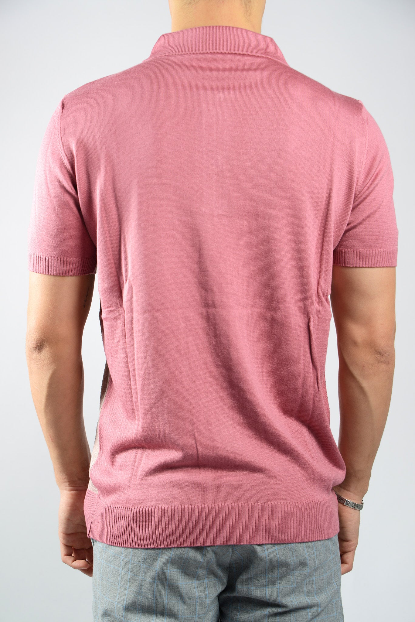 VERTICAL STRIPE KNIT ZIP POLO