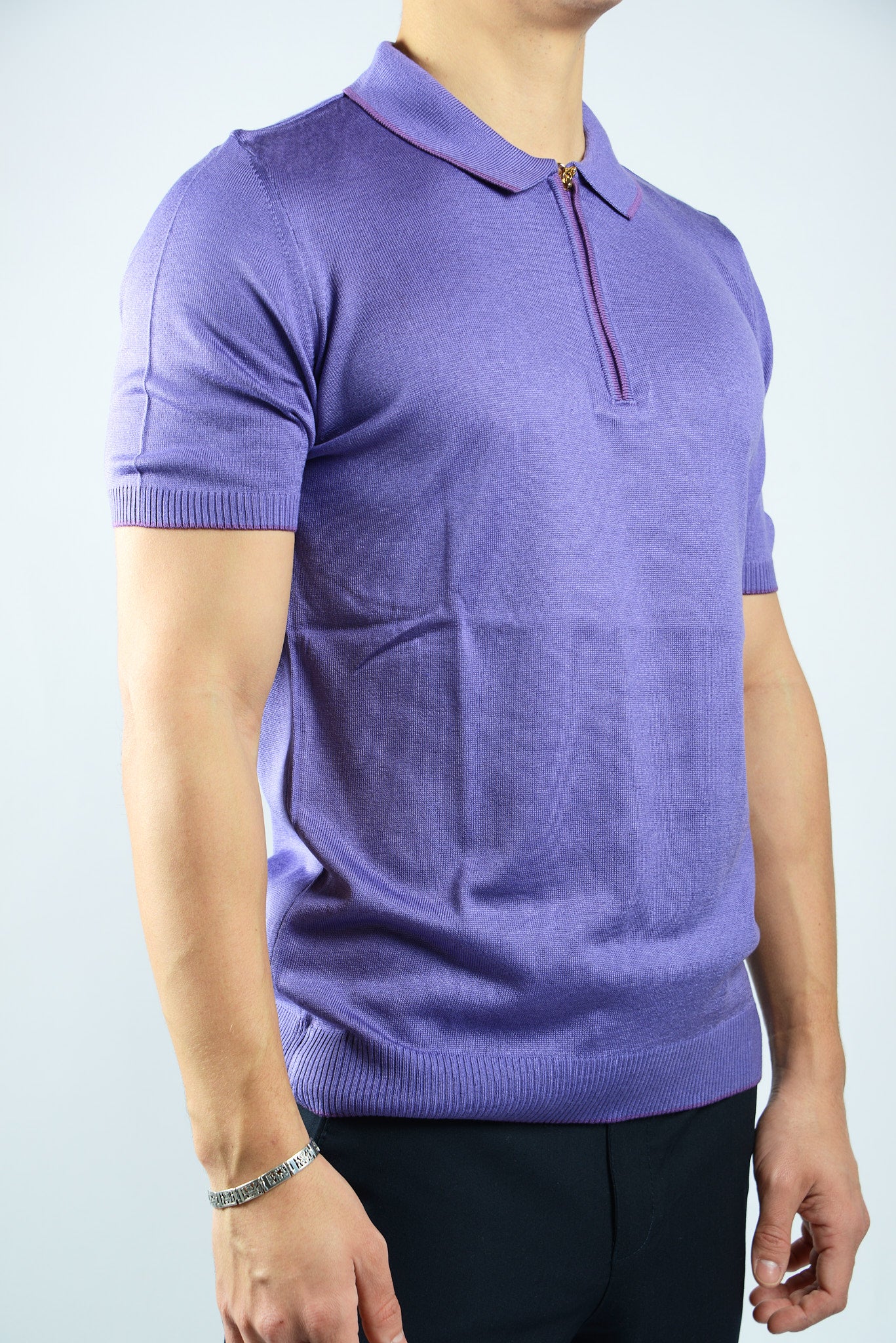 TIPPED COLLAR KNIT ZIP POLO