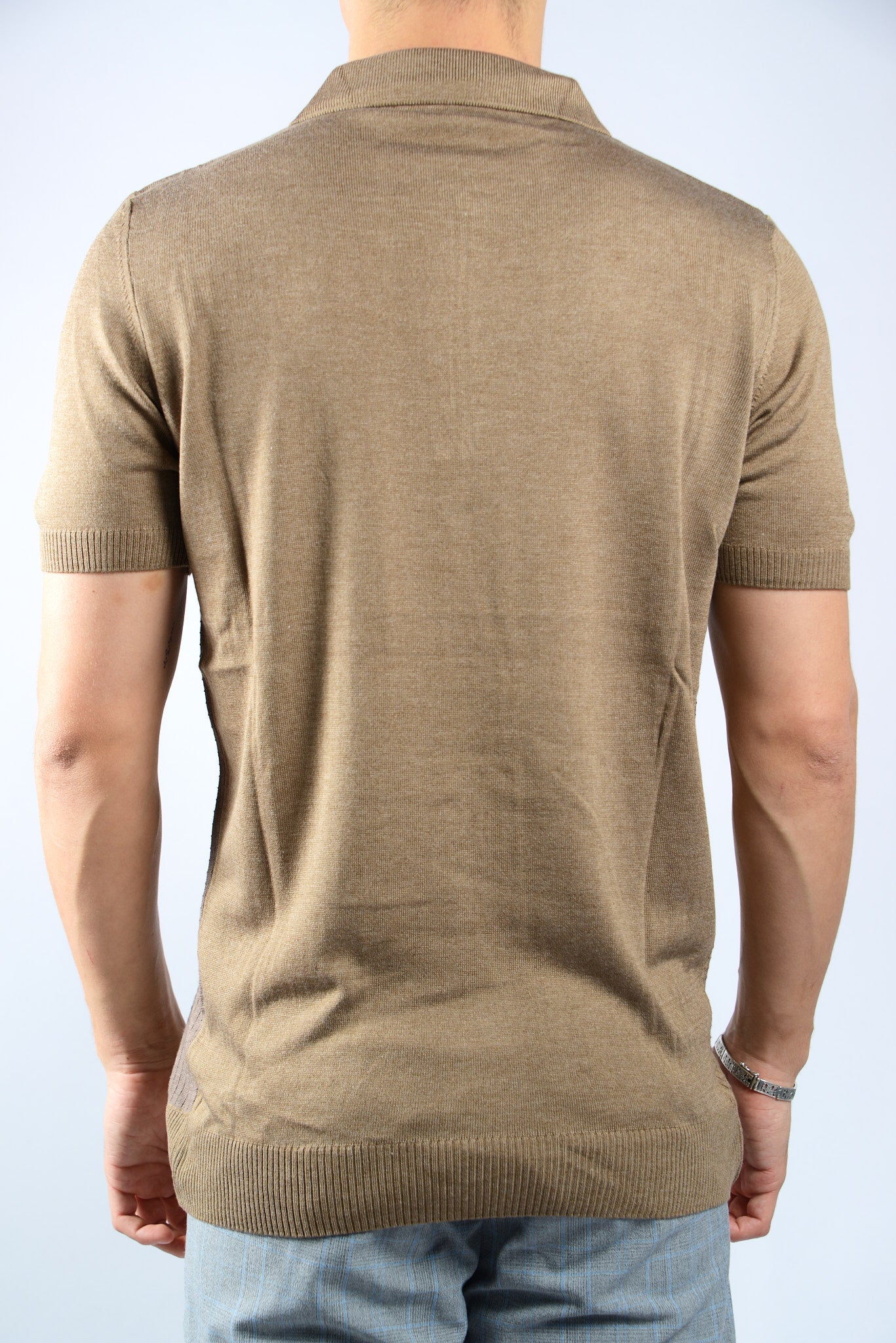 VERTICAL STRIPE KNIT ZIP POLO