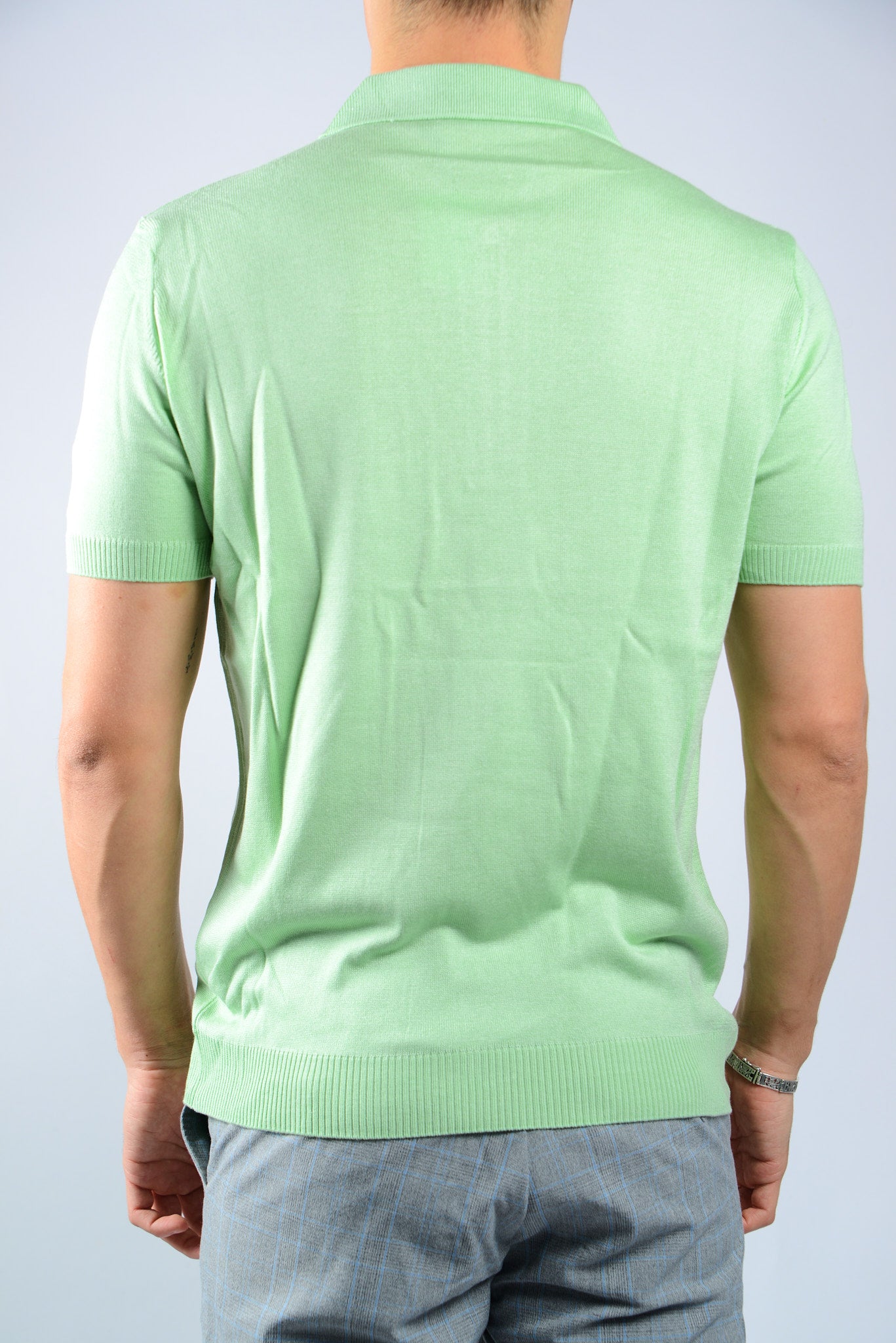 VERTICAL STRIPE KNIT ZIP POLO