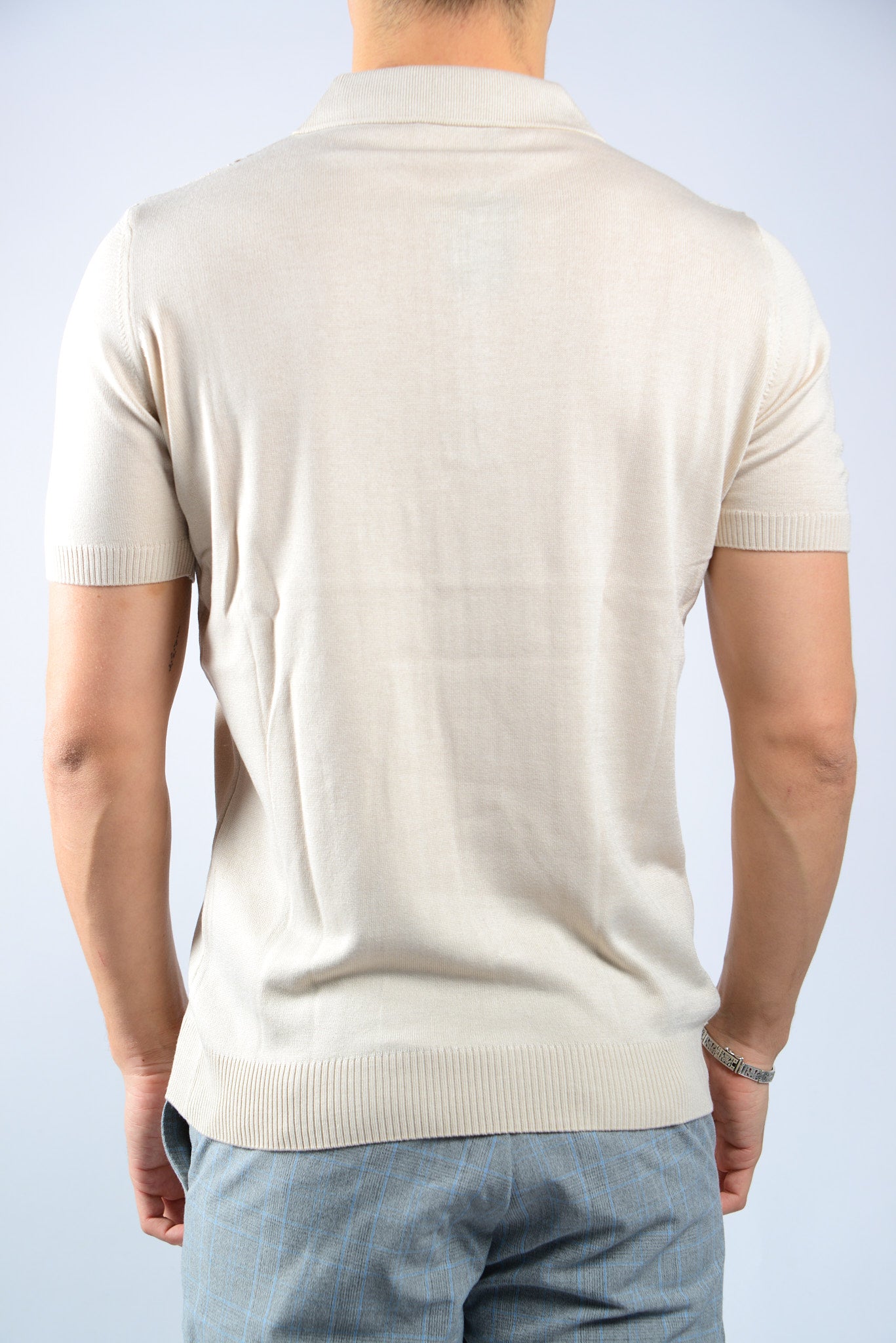 VERTICAL STRIPE KNIT ZIP POLO