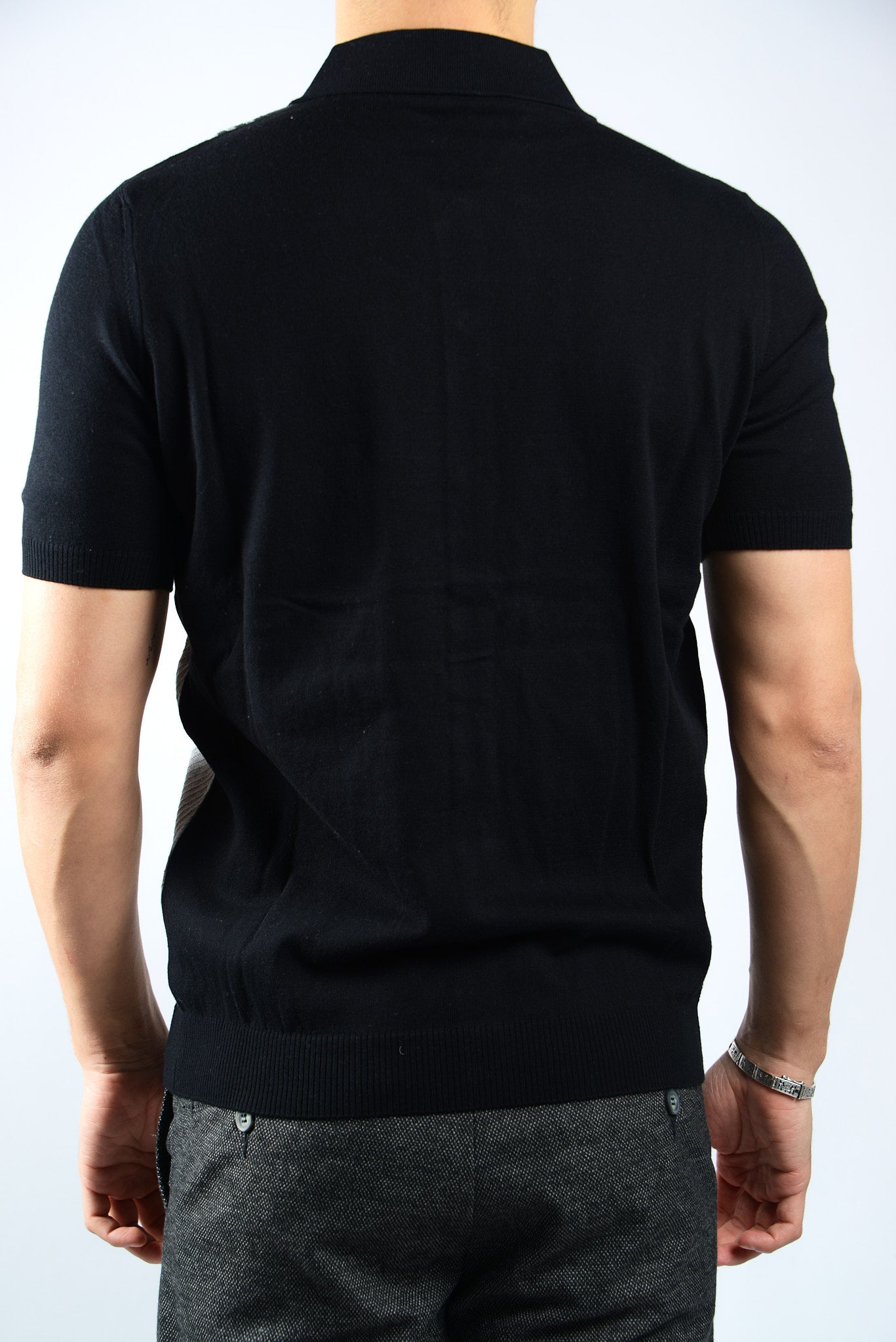 TEXTURED VERTICAL STRIPE KNIT BUTTON POLO