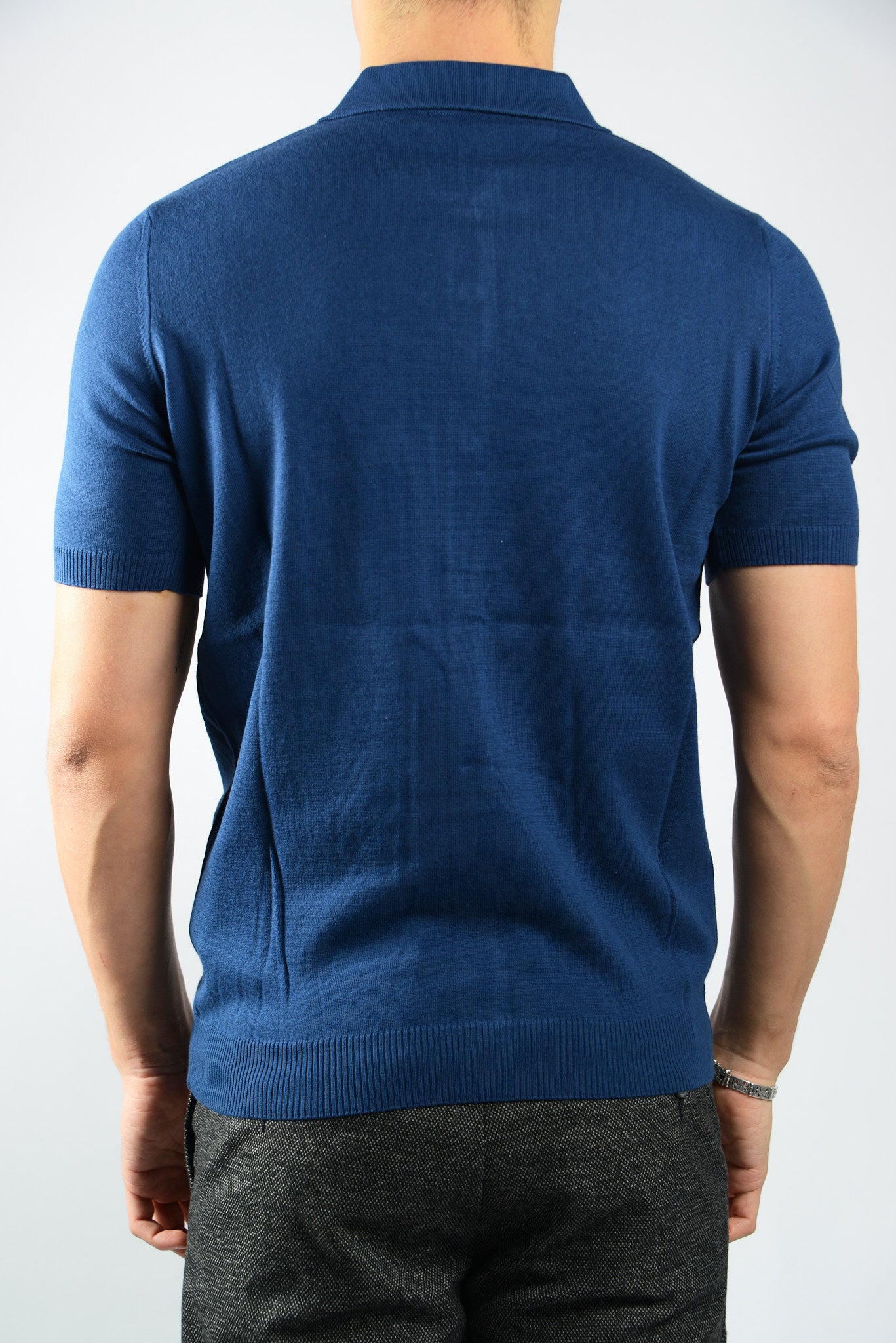 TEXTURED VERTICAL STRIPE KNIT BUTTON POLO