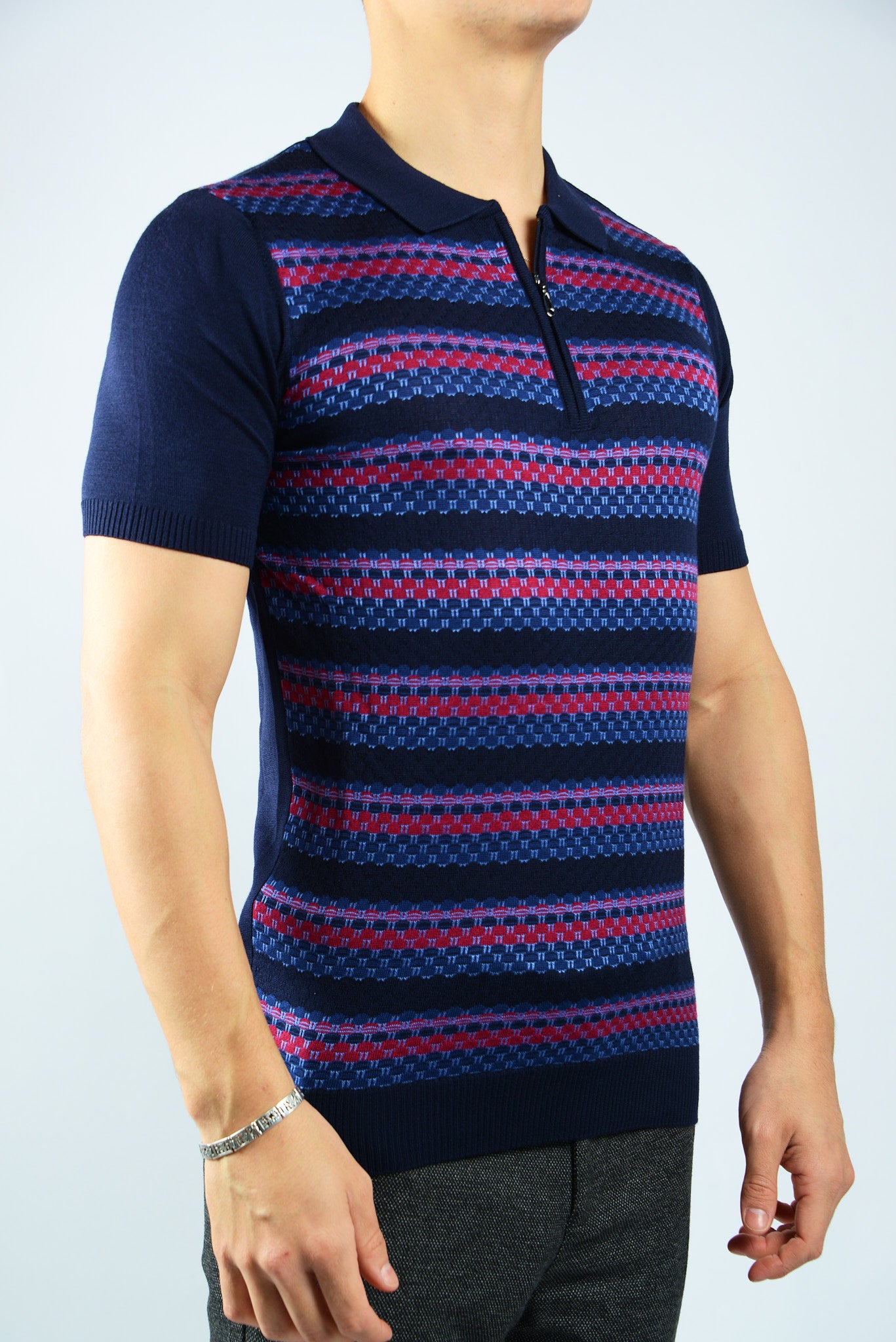 BUBBLE KNIT ZIP POLO