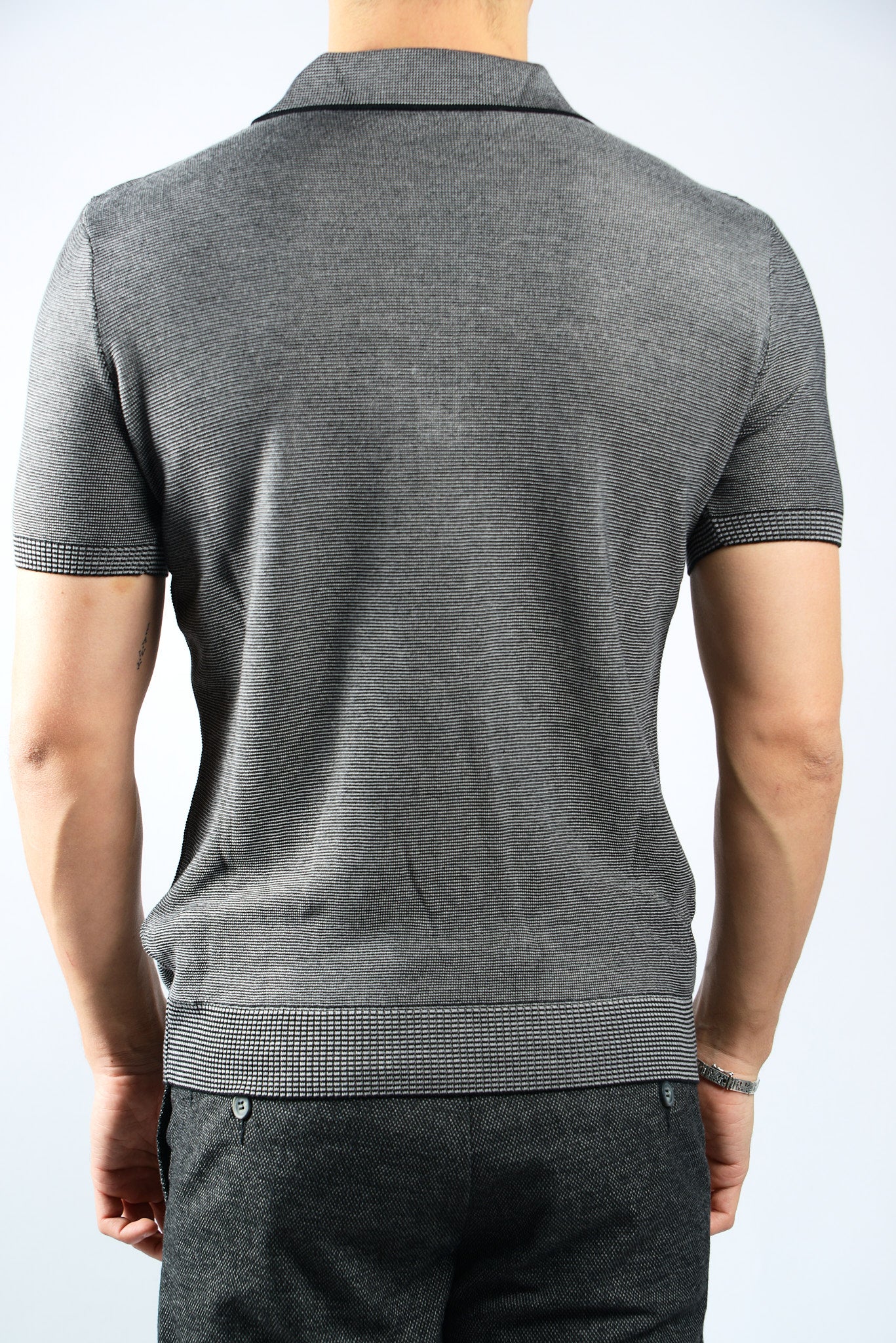 GEOMETRIC PRINT KNIT ZIP POLO