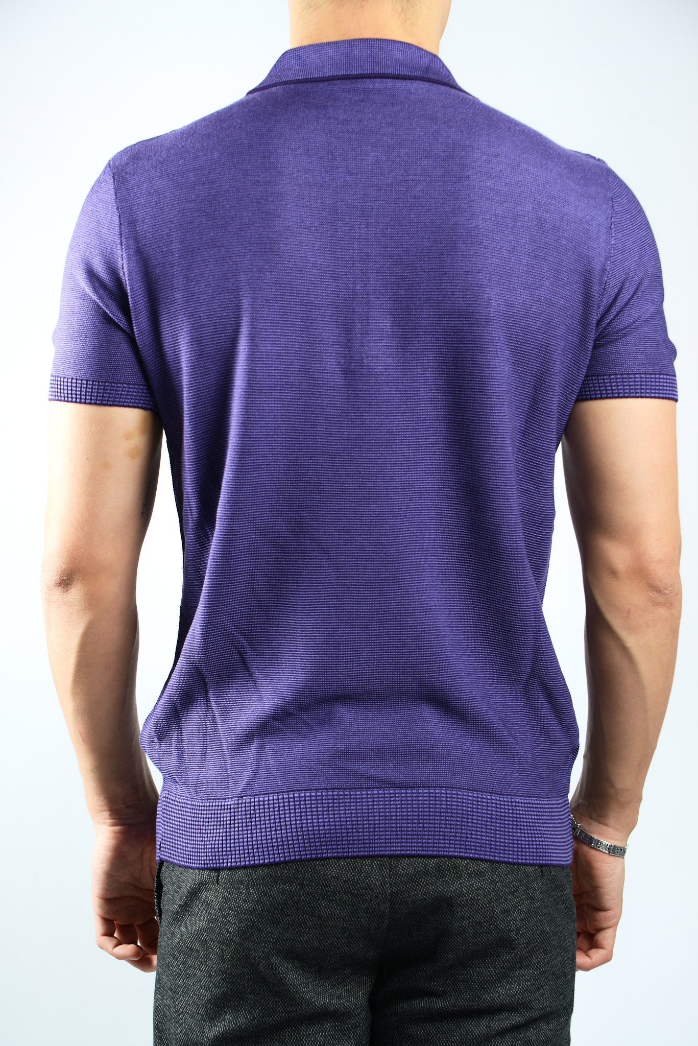 GEOMETRIC PRINT KNIT ZIP POLO