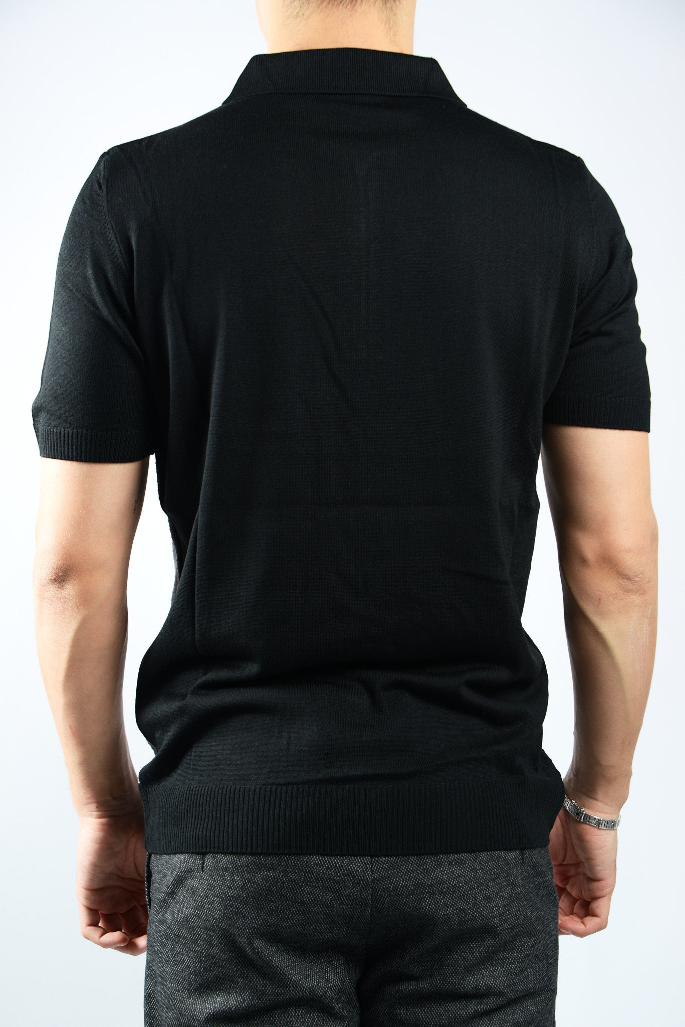 GRID TEXTURE COLORBLOCK KNIT ZIP POLO