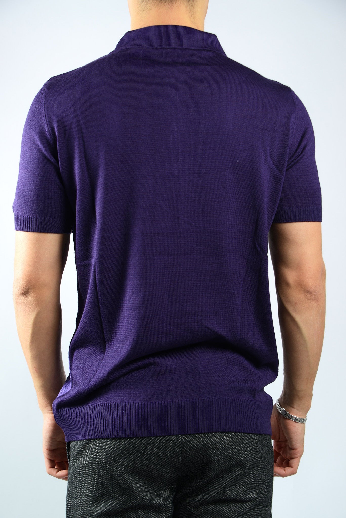 GRID TEXTURE COLORBLOCK KNIT ZIP POLO