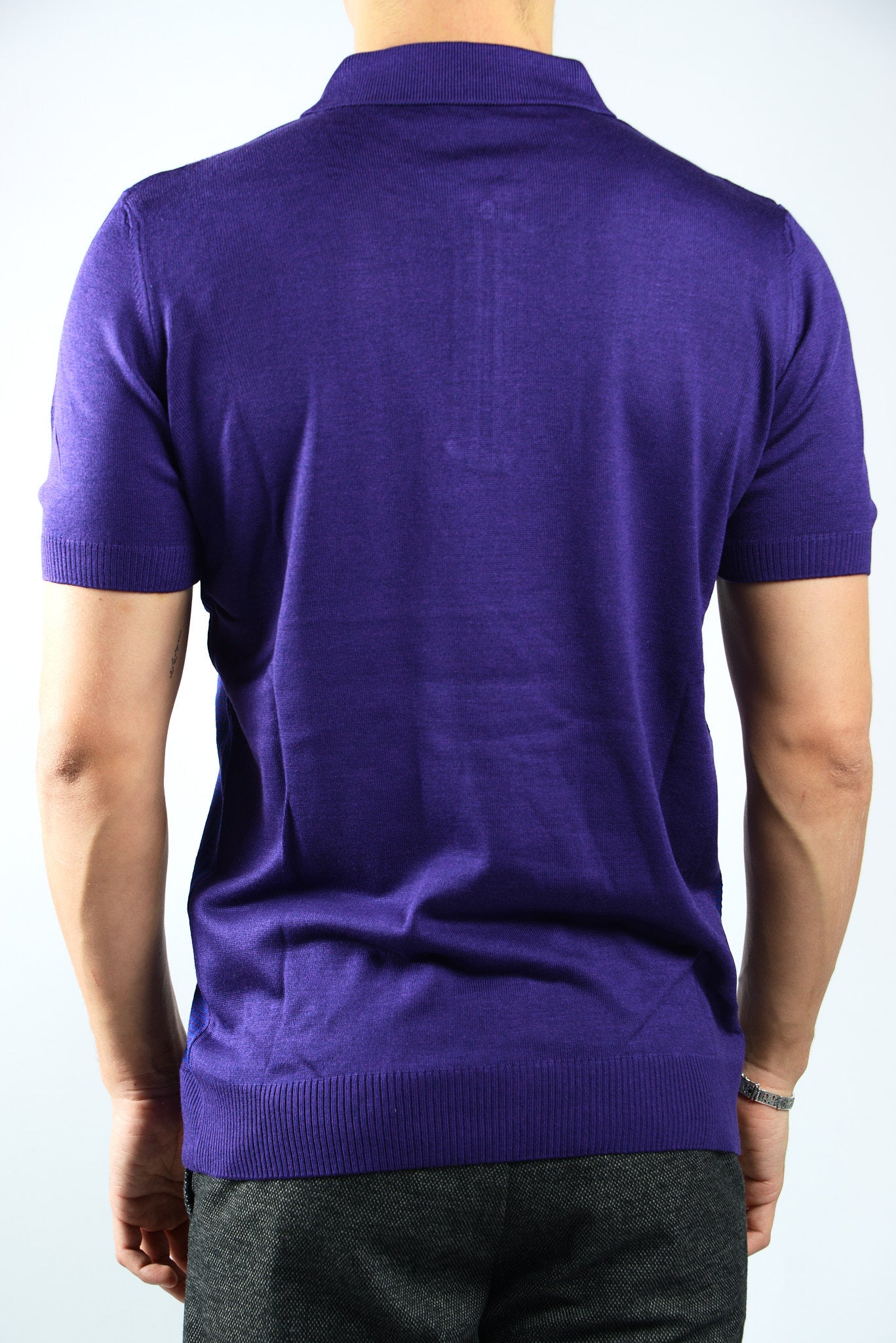 VERTICAL STRIPE KNIT ZIP POLO