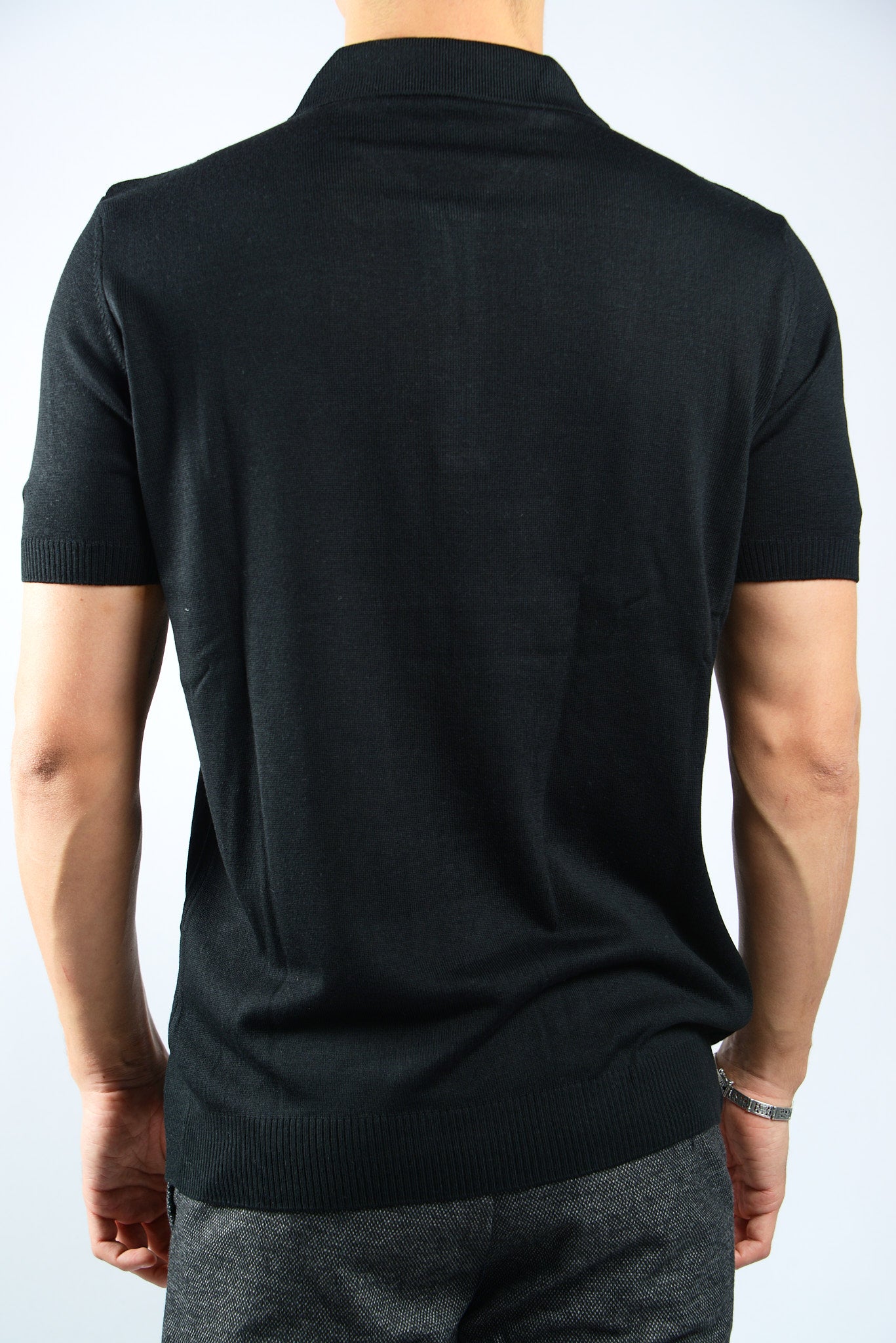 VERTICAL STRIPE KNIT ZIP POLO