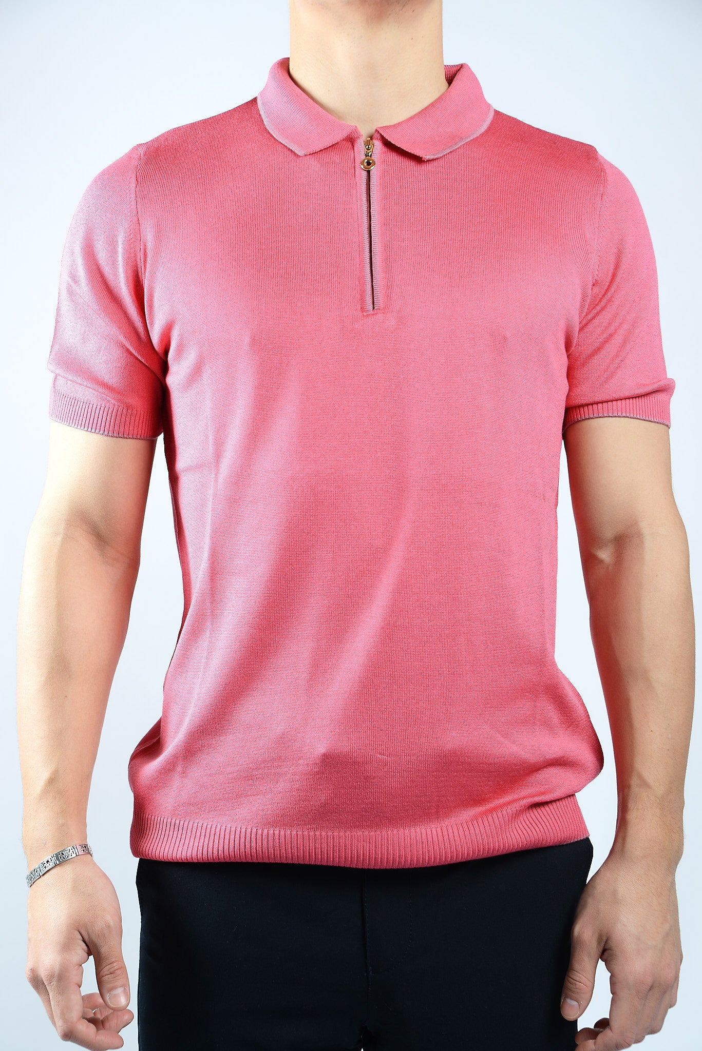 TIPPED COLLAR KNIT ZIP POLO