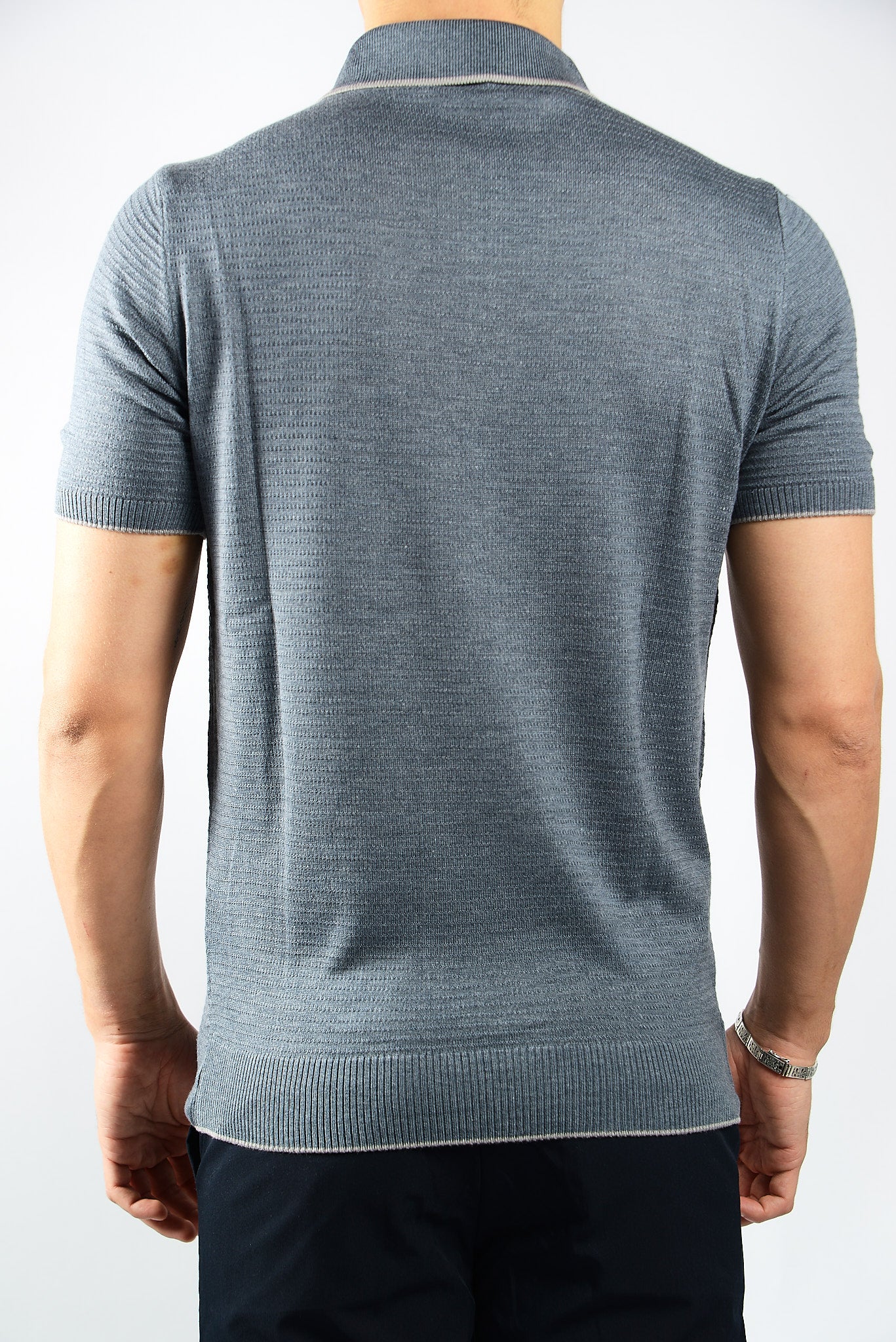 TIPPED COLLAR KNIT ZIP POLO
