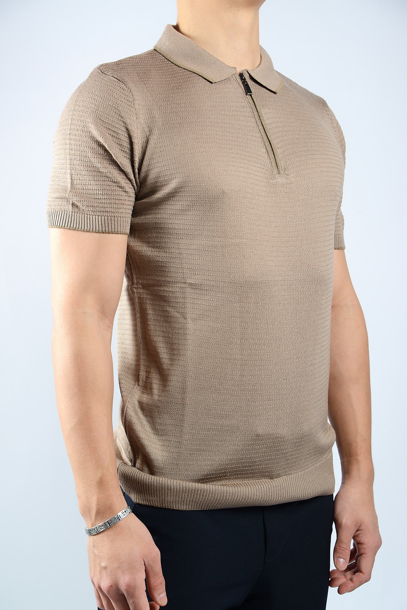 TIPPED COLLAR KNIT ZIP POLO