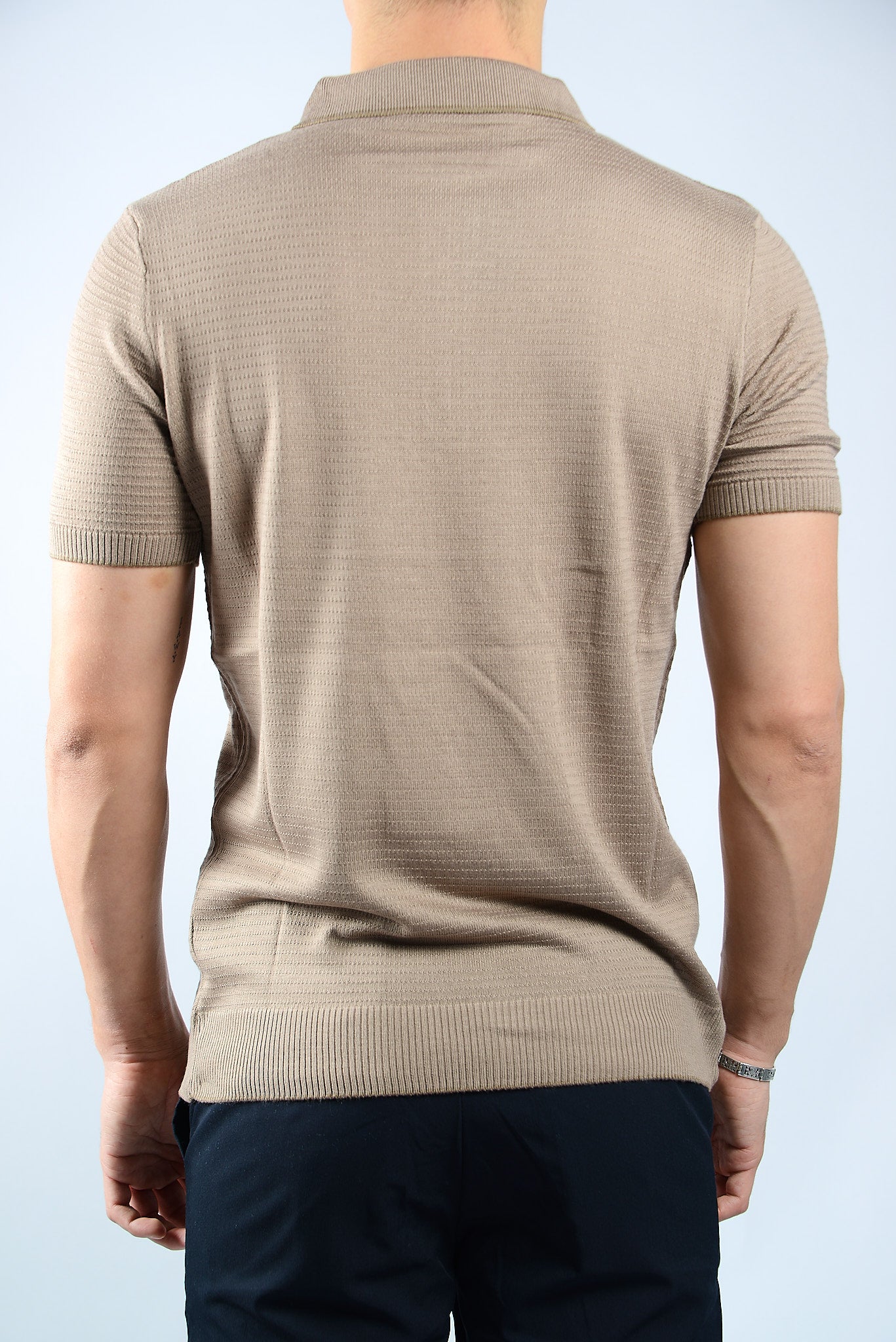 TIPPED COLLAR KNIT ZIP POLO