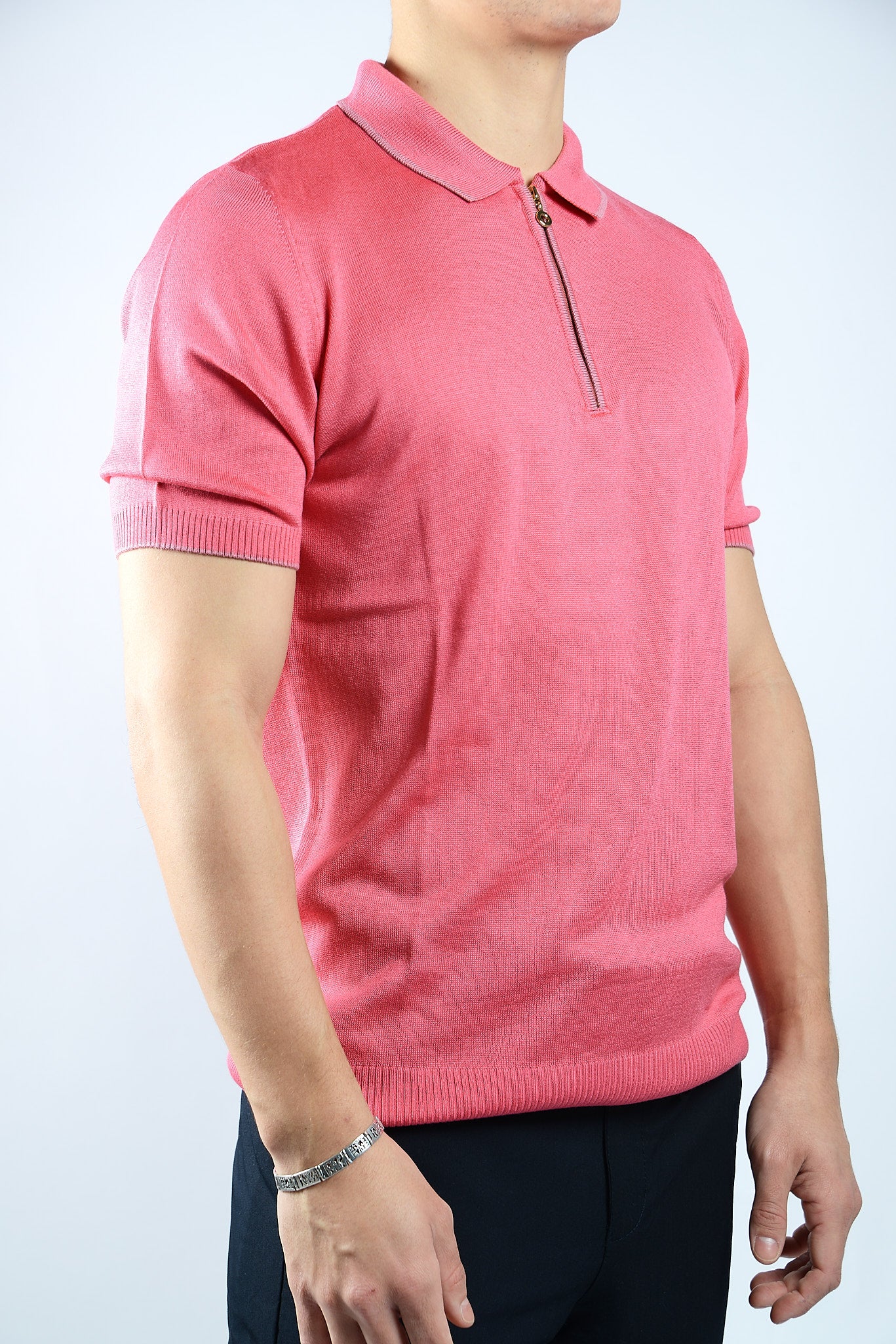 TIPPED COLLAR KNIT ZIP POLO