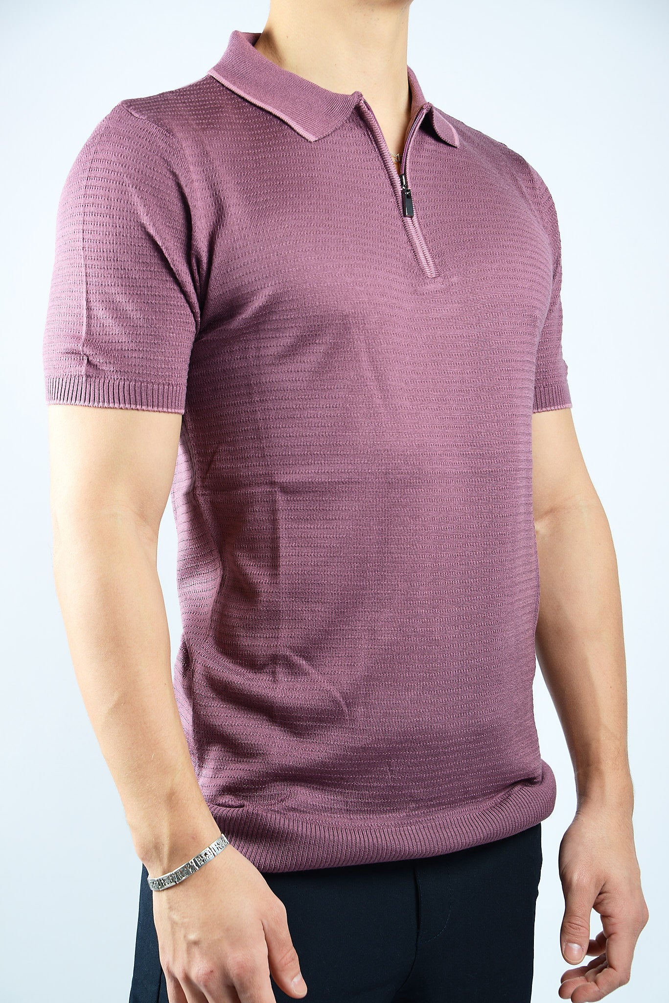 TIPPED COLLAR KNIT ZIP POLO